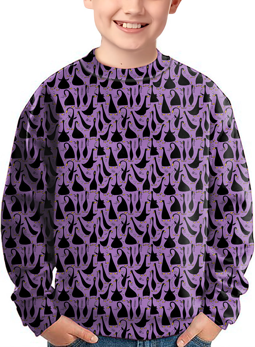 Black Goose Purple Crewneck Pullover Kids Ugly Sweater