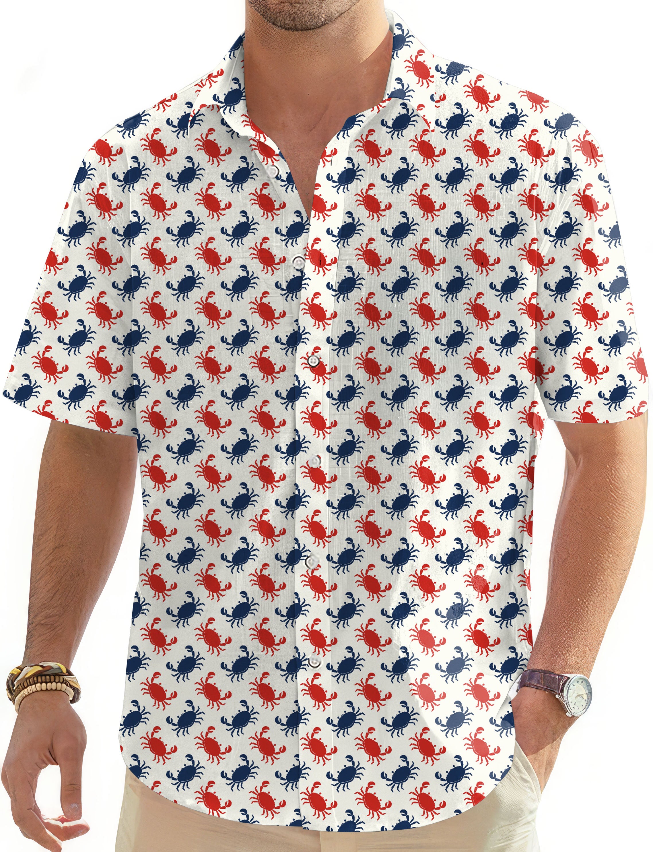 Blue and red Crab-Men's Golf Hawaiian Shirts Button Down Shirt