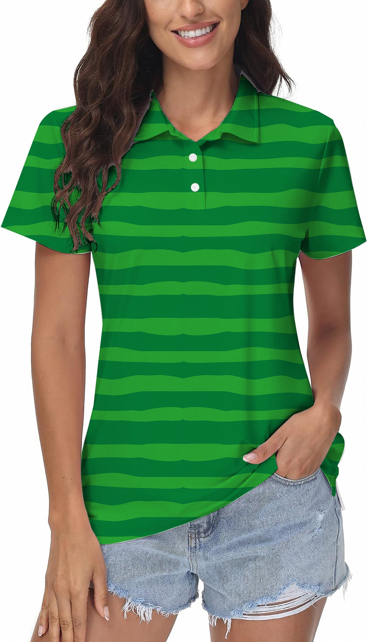 Horizontal watermelon stripes Women's Golf Polo