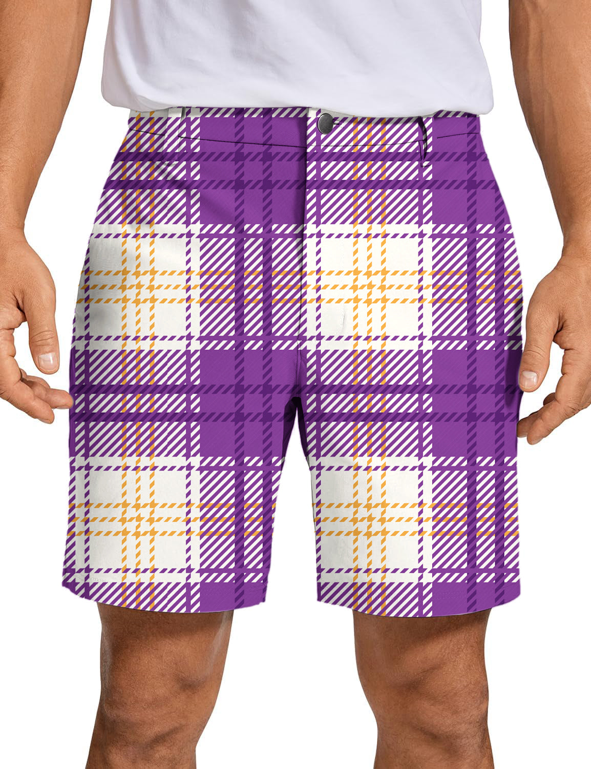 Men's Halloween purple and yellow grid pattern Golf Shorts