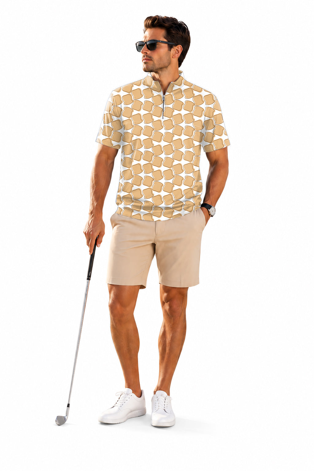 Men's Short Sleeve Quarter Zip Golf Pullover   Bread Life Embroidery
