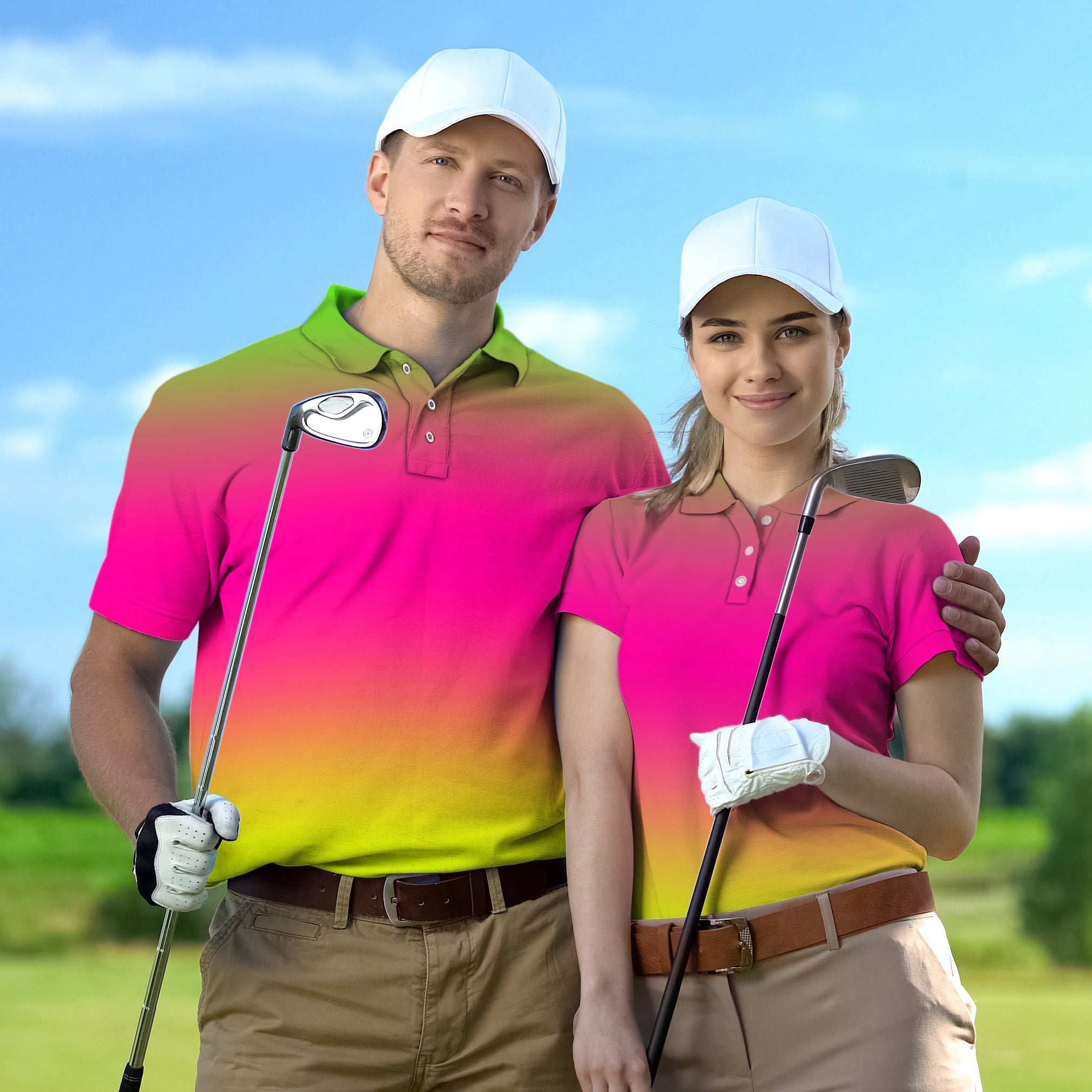 Golf Polo Couple Family set Neon Gradients tournament