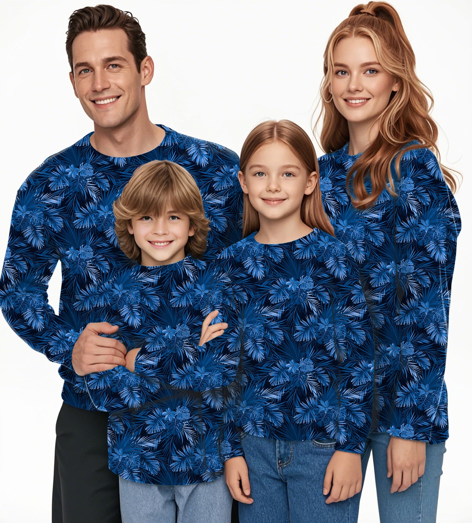 Blue Leaf Crewneck Pullover Ugly Sweater Men Women boy girl family