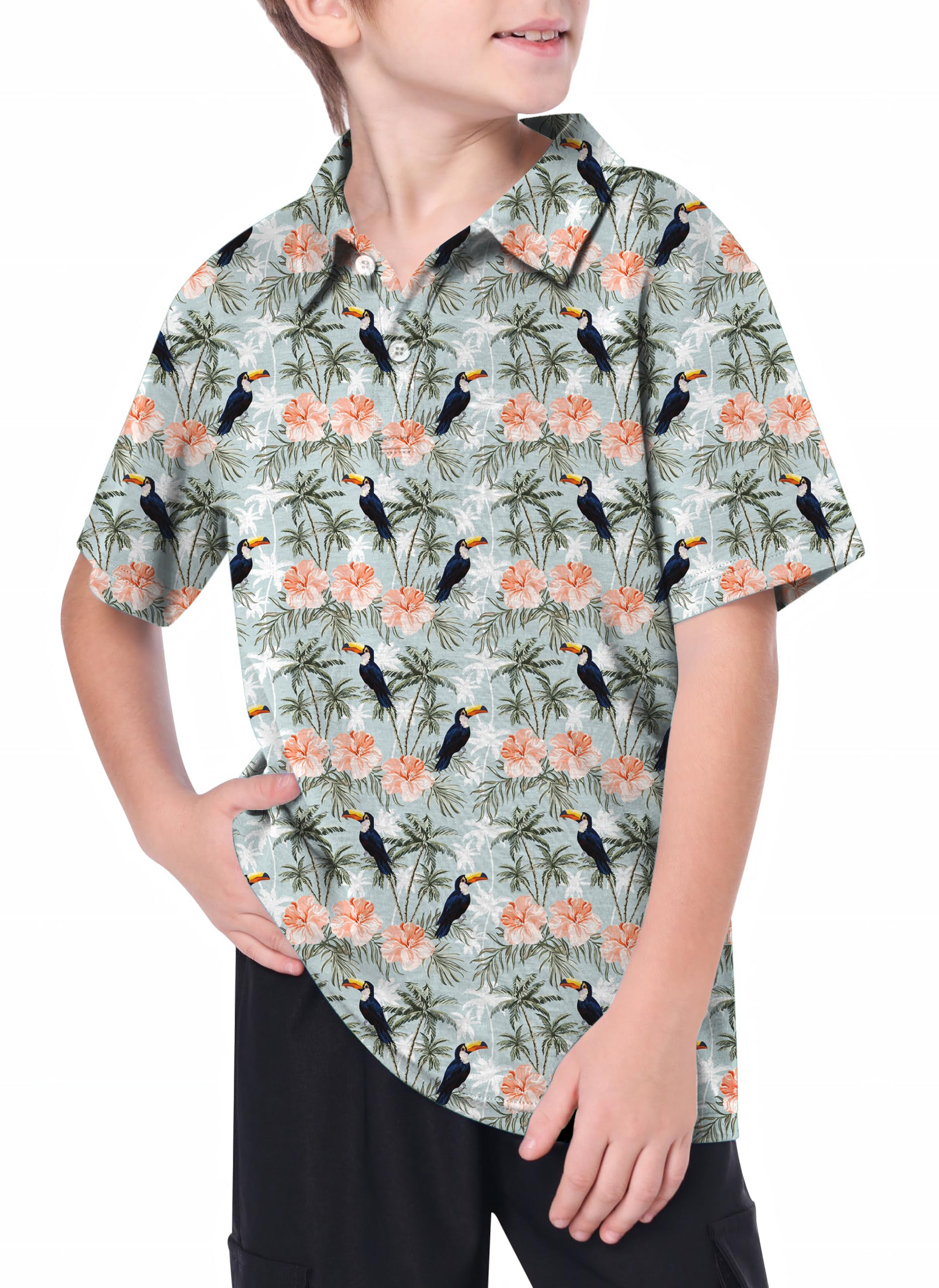 Youth Toucan tropical flower Golf Polo