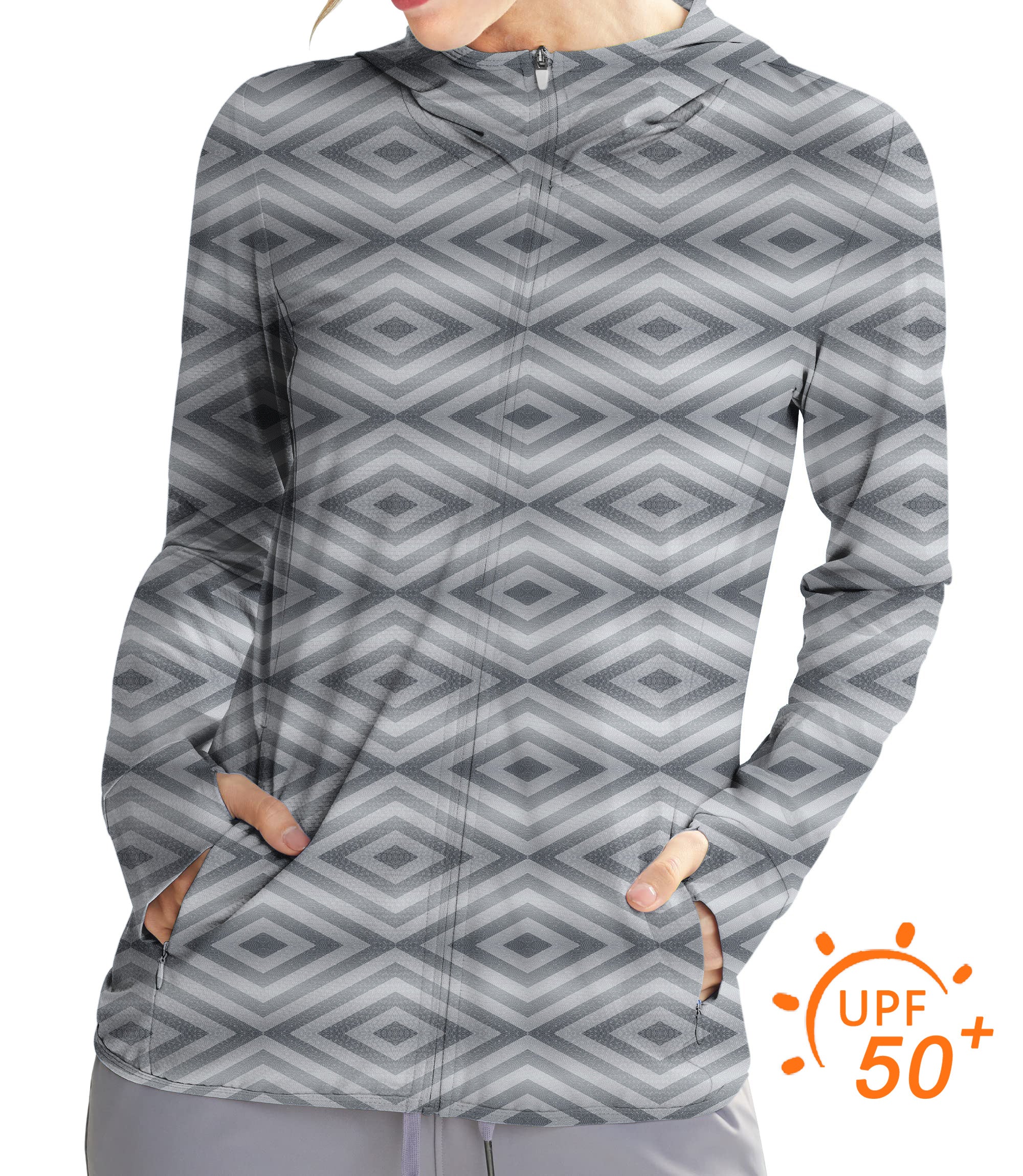 Women's Outdoor Gray stripe Golf Sun Protection Slim Fit zip hoodies