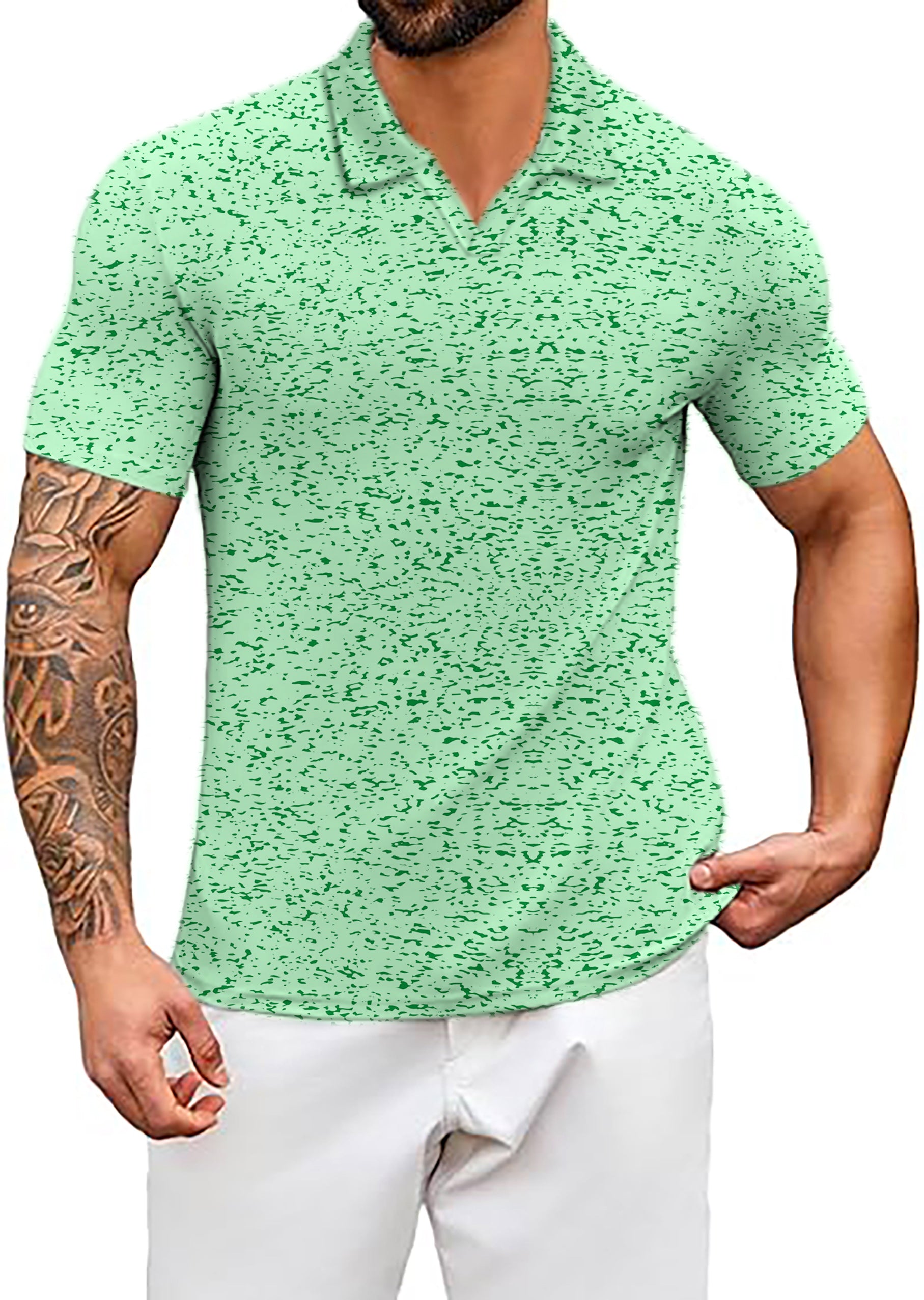 Men's Graffiti Greens V Neck Golf Polo Shirts