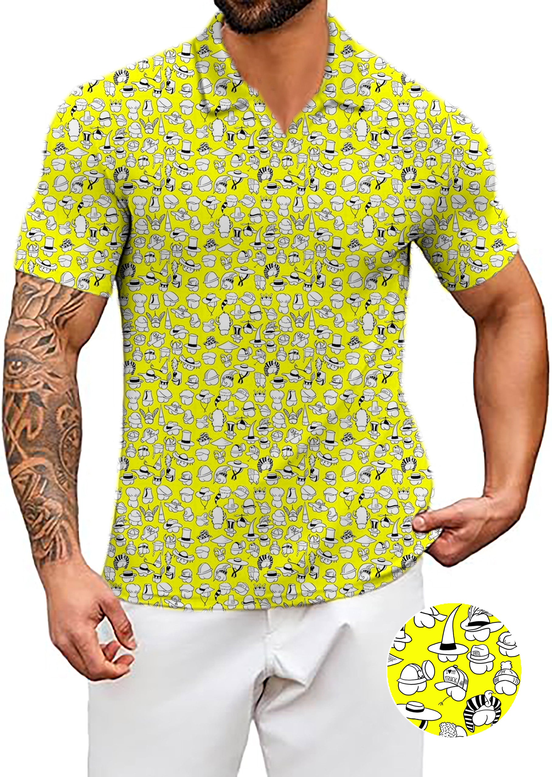 Men's Yellow Versatile Hips Designer style V Neck Golf Polo Shirts