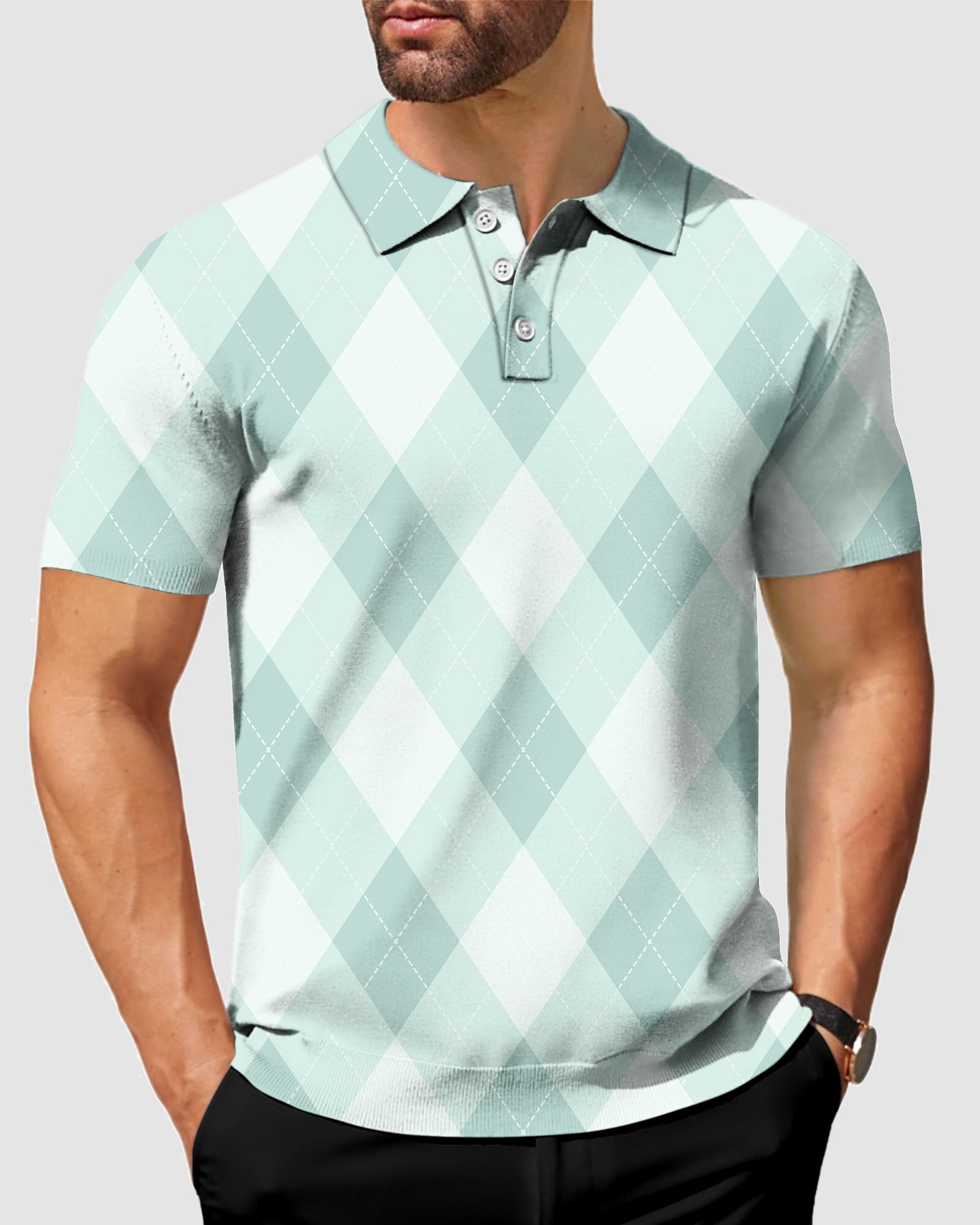 Men's Green Argyle Polo