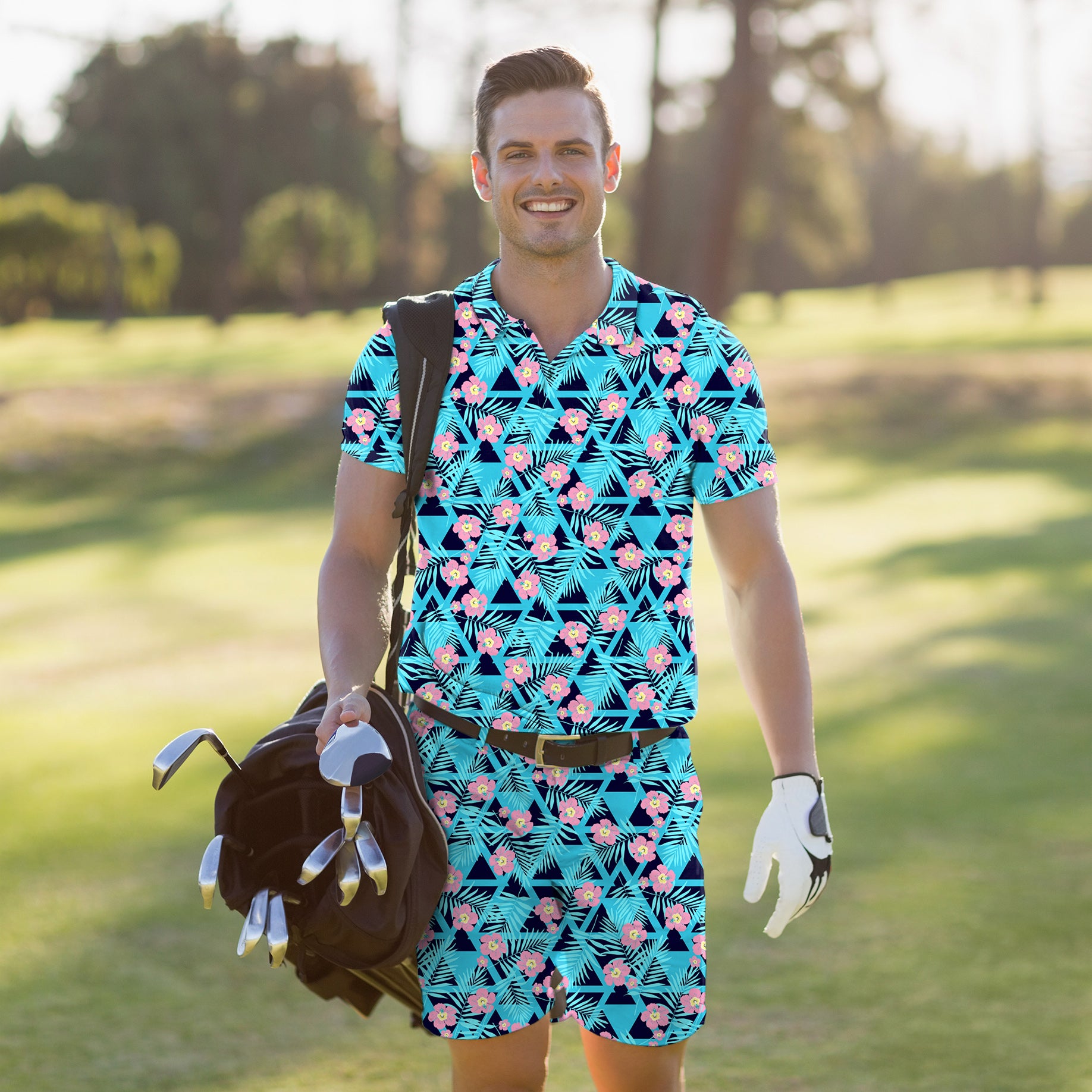 Men's Golf Set Polo+Shorts Tropical Bloom