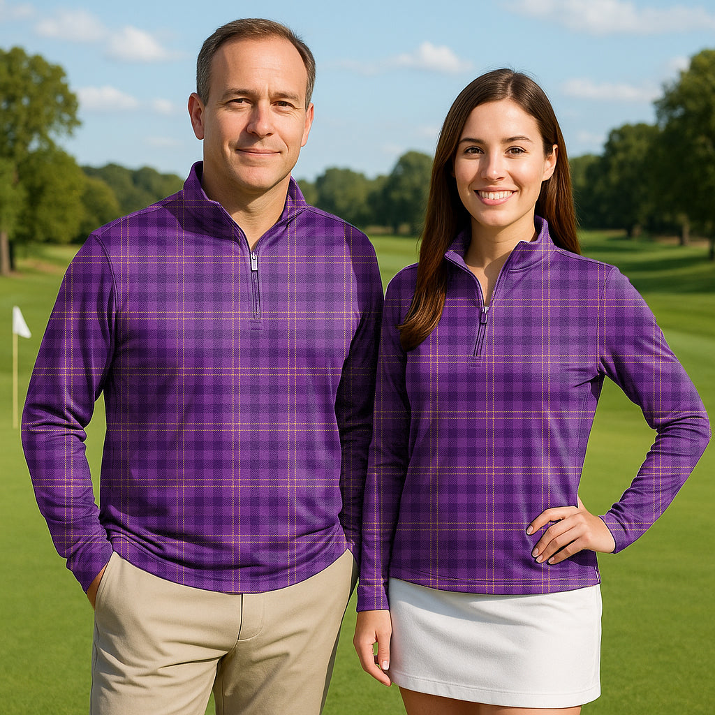 Halloween purple plaid Couple Golf Active 3/4 Zipper Top Long Sleeves