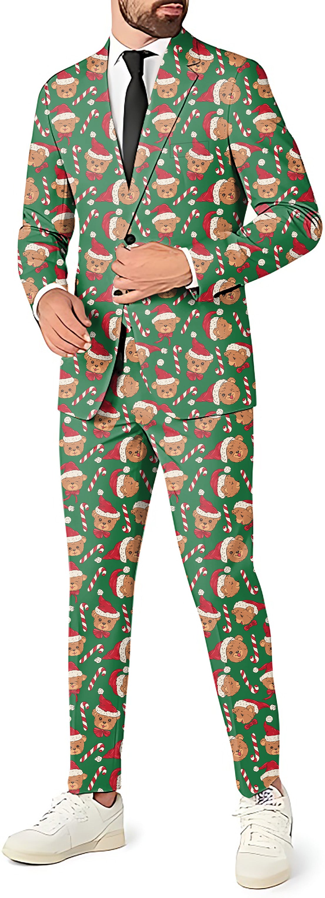 Green Christmas Teddy Bear Men's Party Costumes-Theme Party 2 or 3pcs Suit set-Blazer Pants & Vest