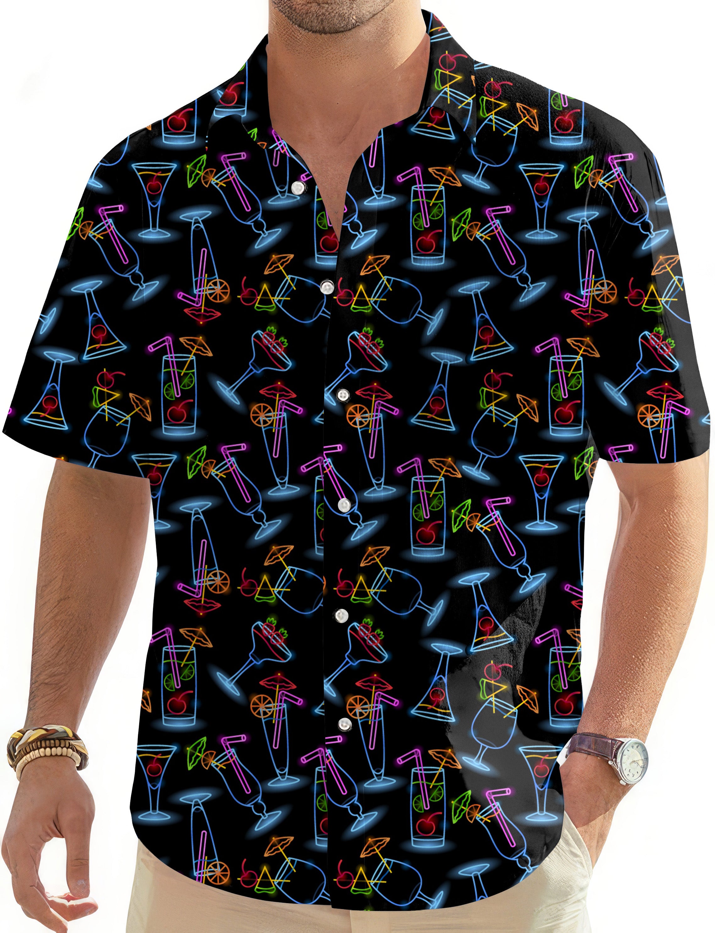 Neon Drinker-Men's Golf Hawaiian Shirts Button Down Shirt