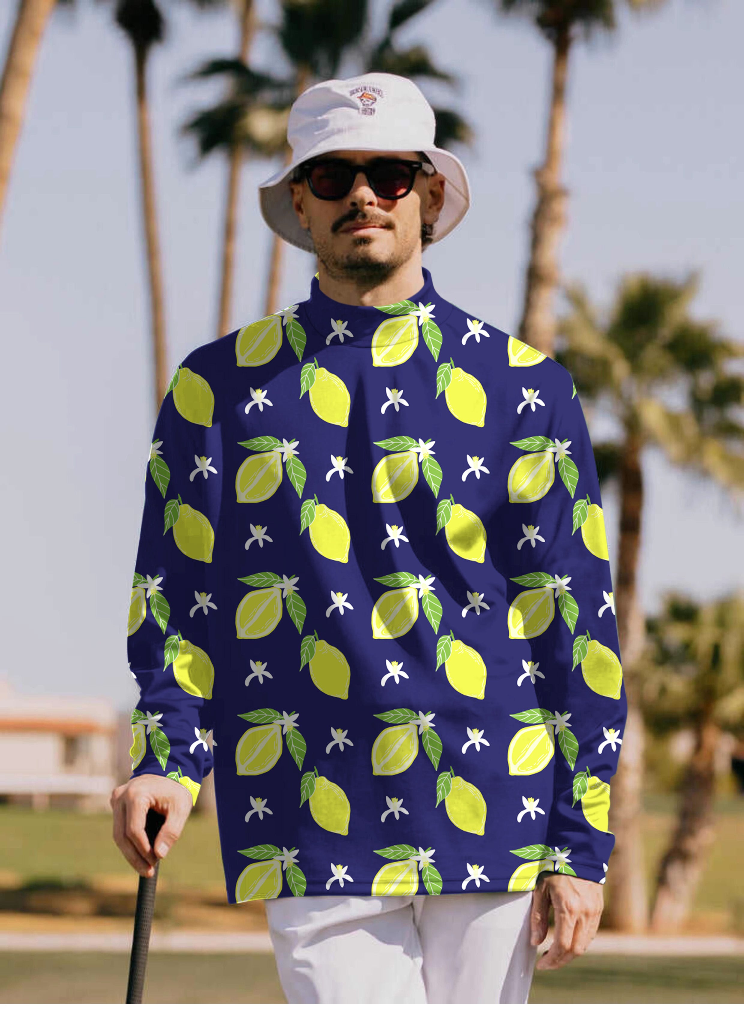 Men's Zesty lemon Pullover High neck Long/Short sleeve T-Shirt
