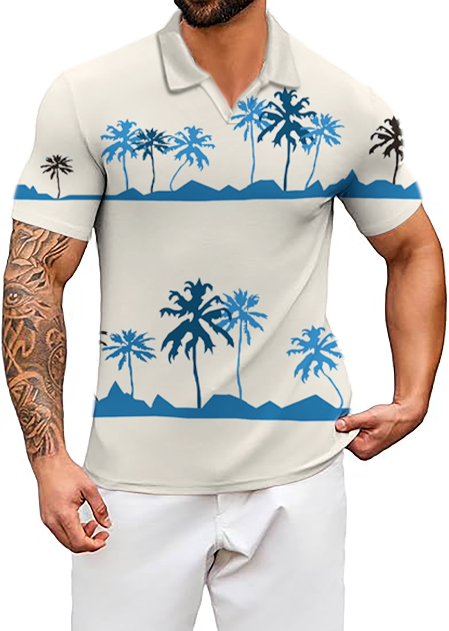 Men's palm tree V Neck Golf Polo Shirts
