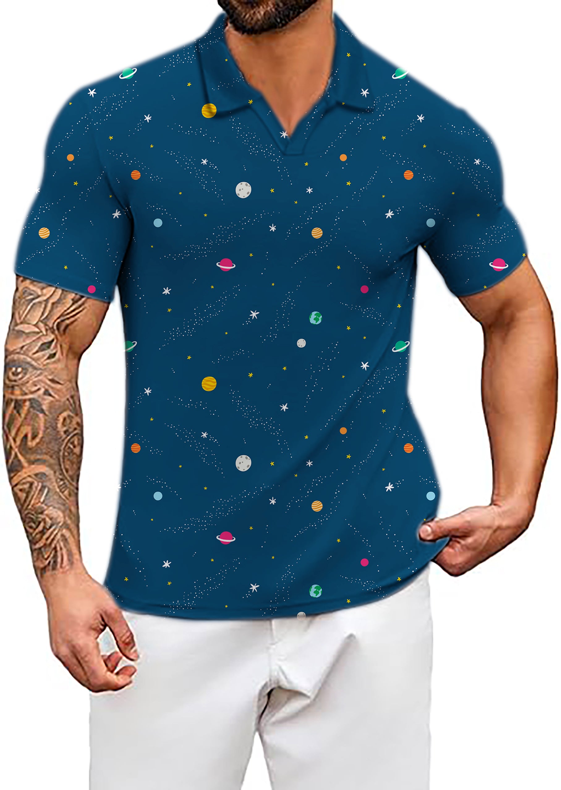 Men's Space V Neck Golf Polo Shirts