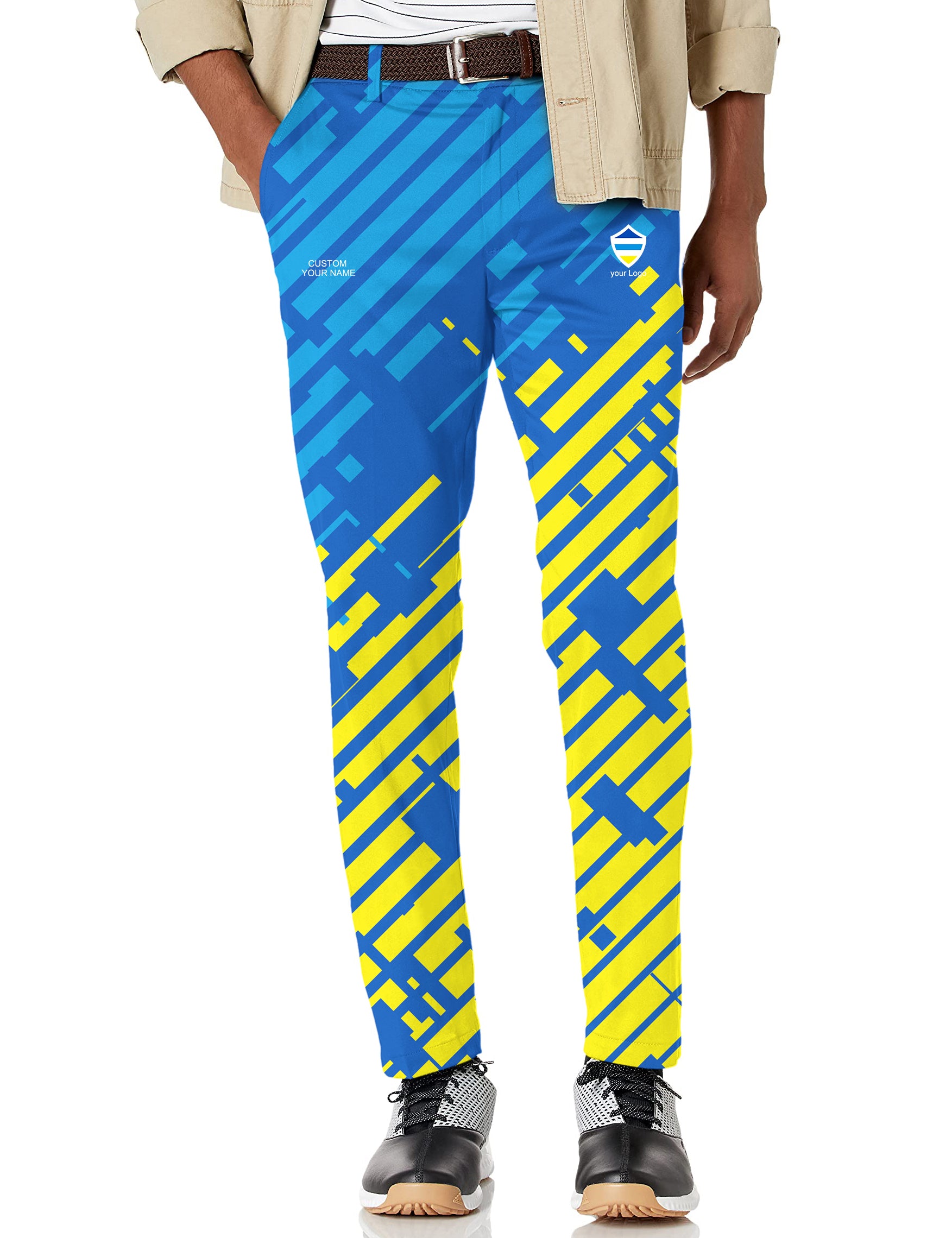 Men's blue yellow sport Team Stretch Golf Pants