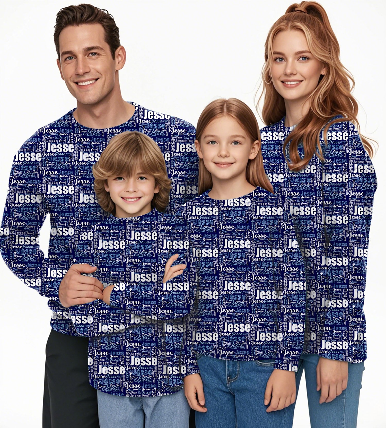 Custom name navy blue Crewneck Pullover Ugly Sweater Men Women boy girl family