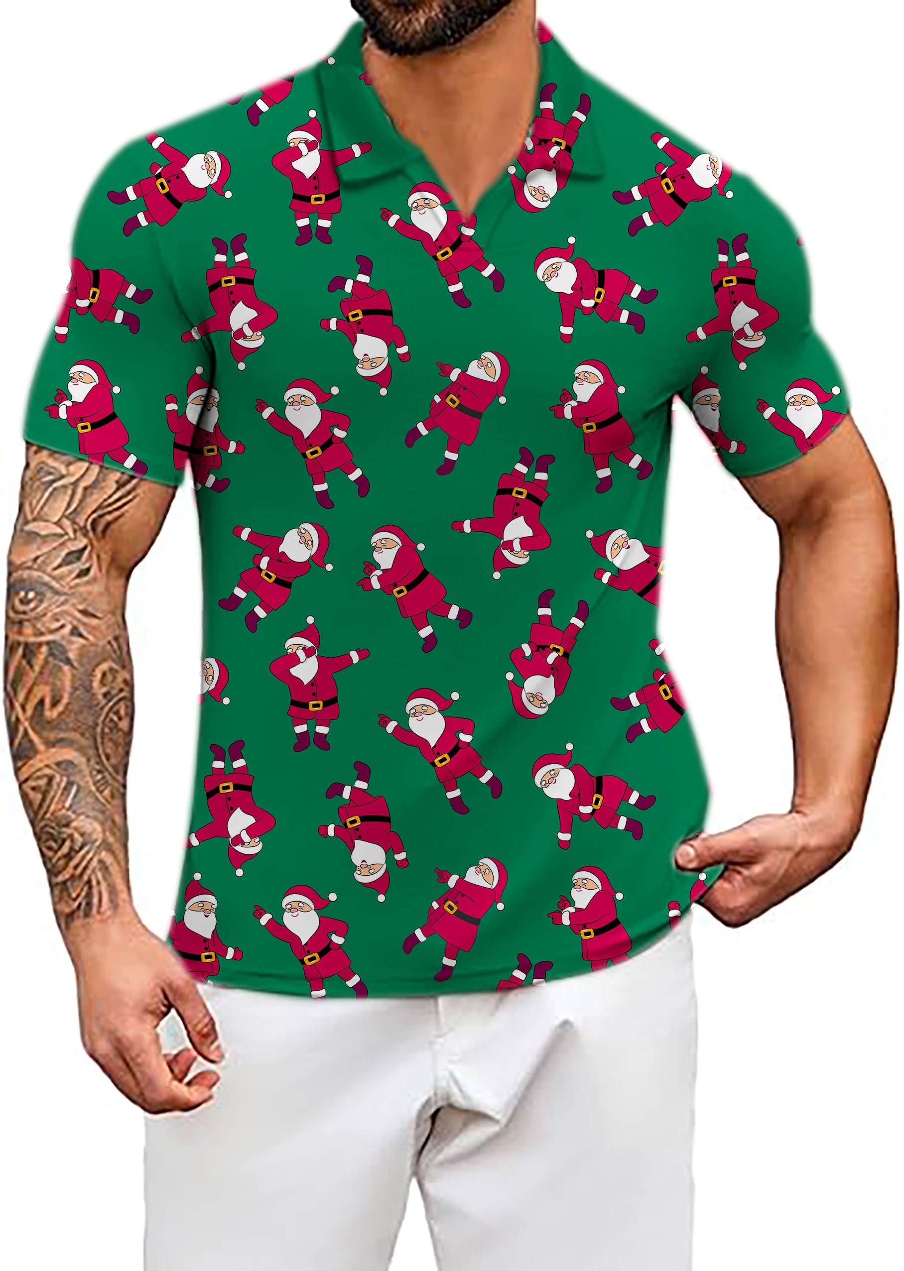 Men's Christmas Santa V Neck Golf Polo Shirts