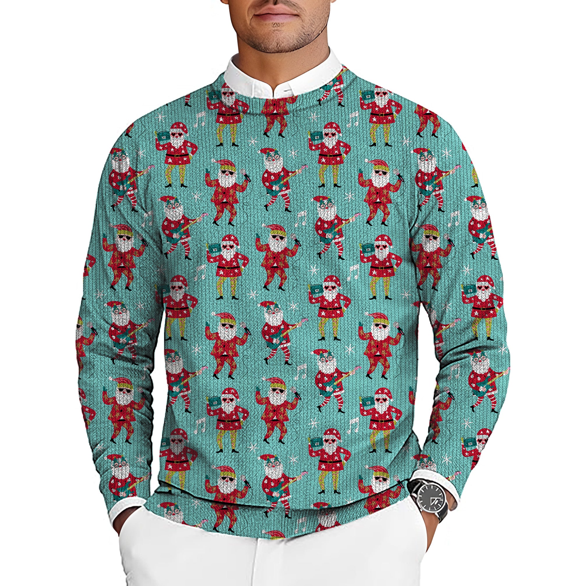 Christmas Santa dance Men's Golf Crewneck Pullover Sweaters Ugly Sweater