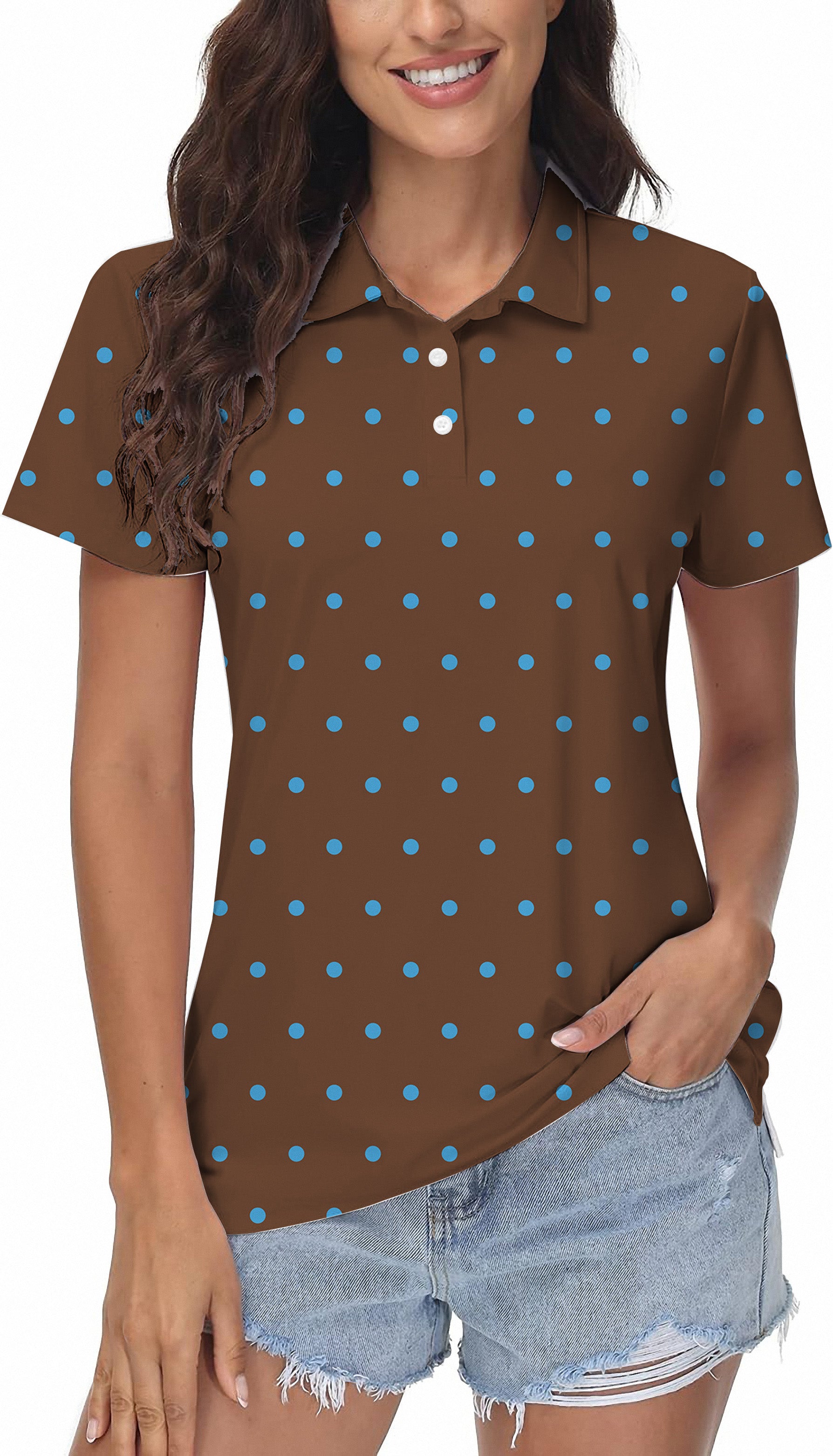 Brown Polka Dots Women's Golf Polo
