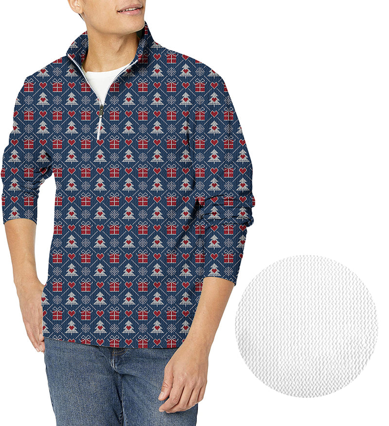men's christmas gift golf waffle zipper pullover with holiday pattern
