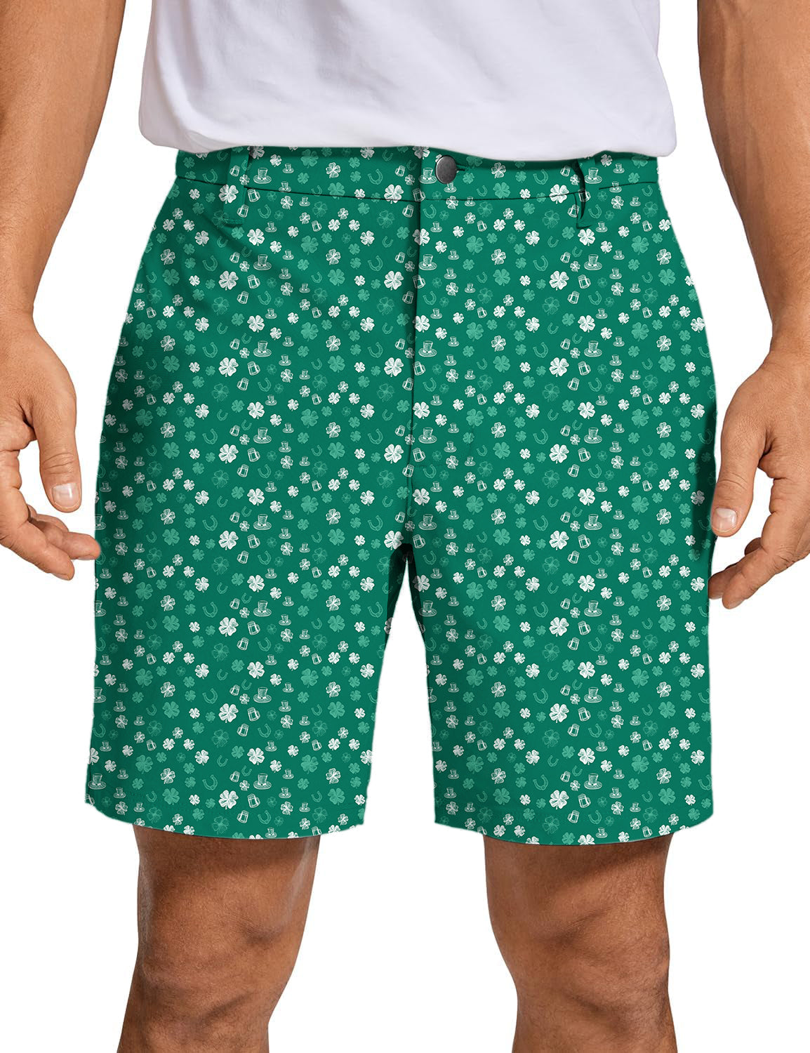 Men Green beer clover leaf St. Patrick's Day Golf Shorts