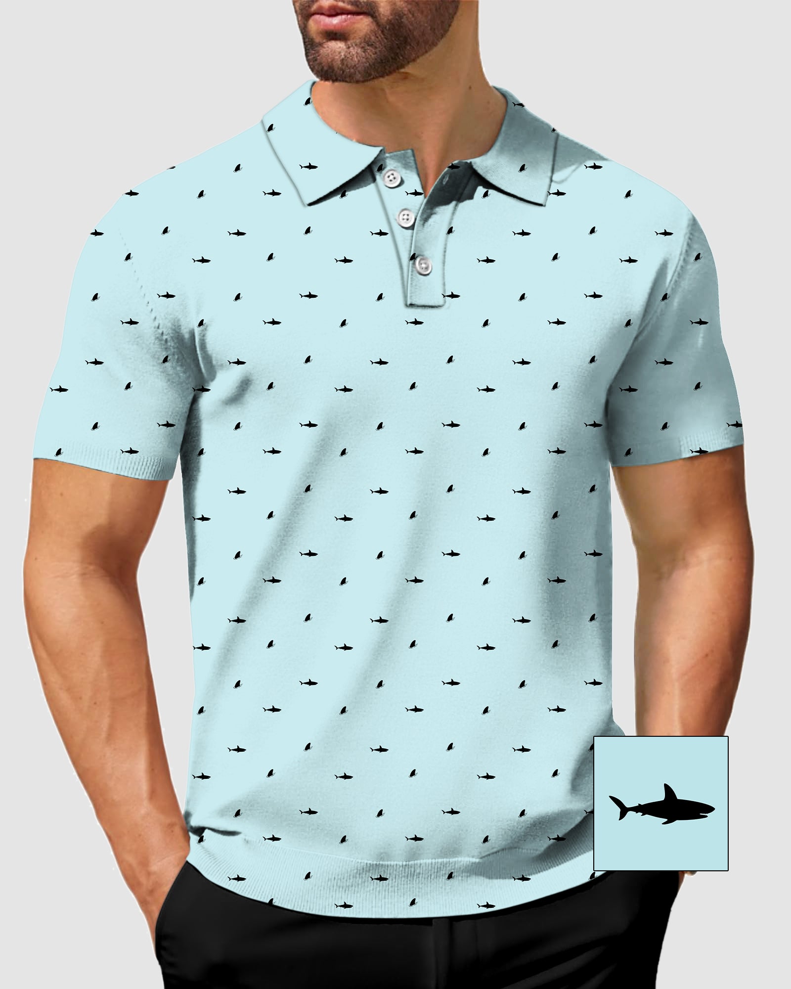 Men's Black Shark and Fin Custom The Background Color Polo