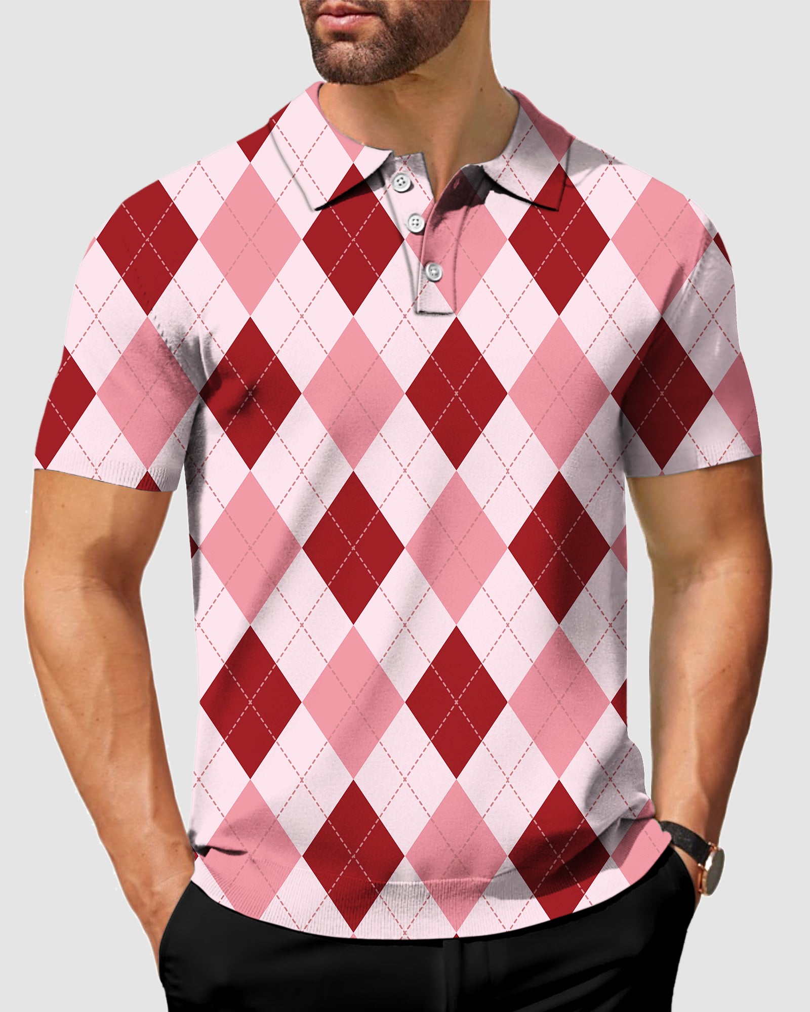 Men's pink Argyle Polo
