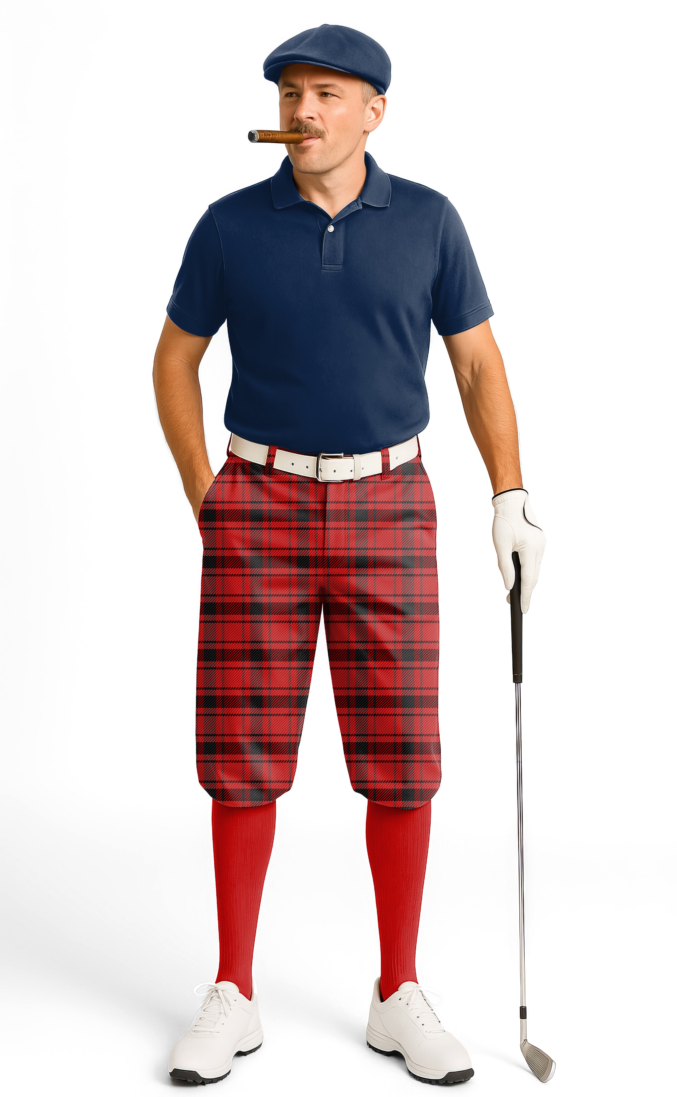 Red grid-Men's Golf Knickers Pants