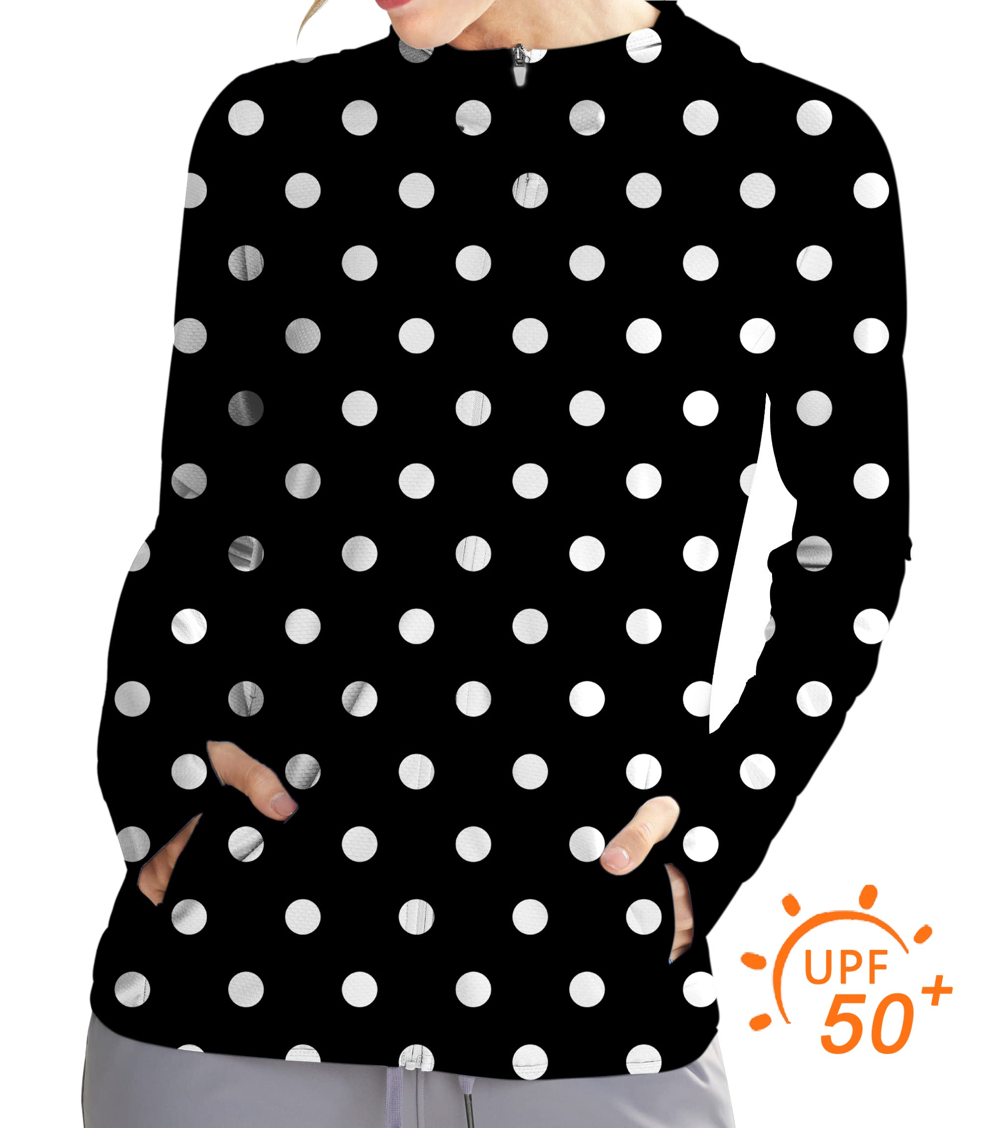 Women's Outdoor Pink Polka Dots Golf Sun Protection Slim Fit zip hoodies