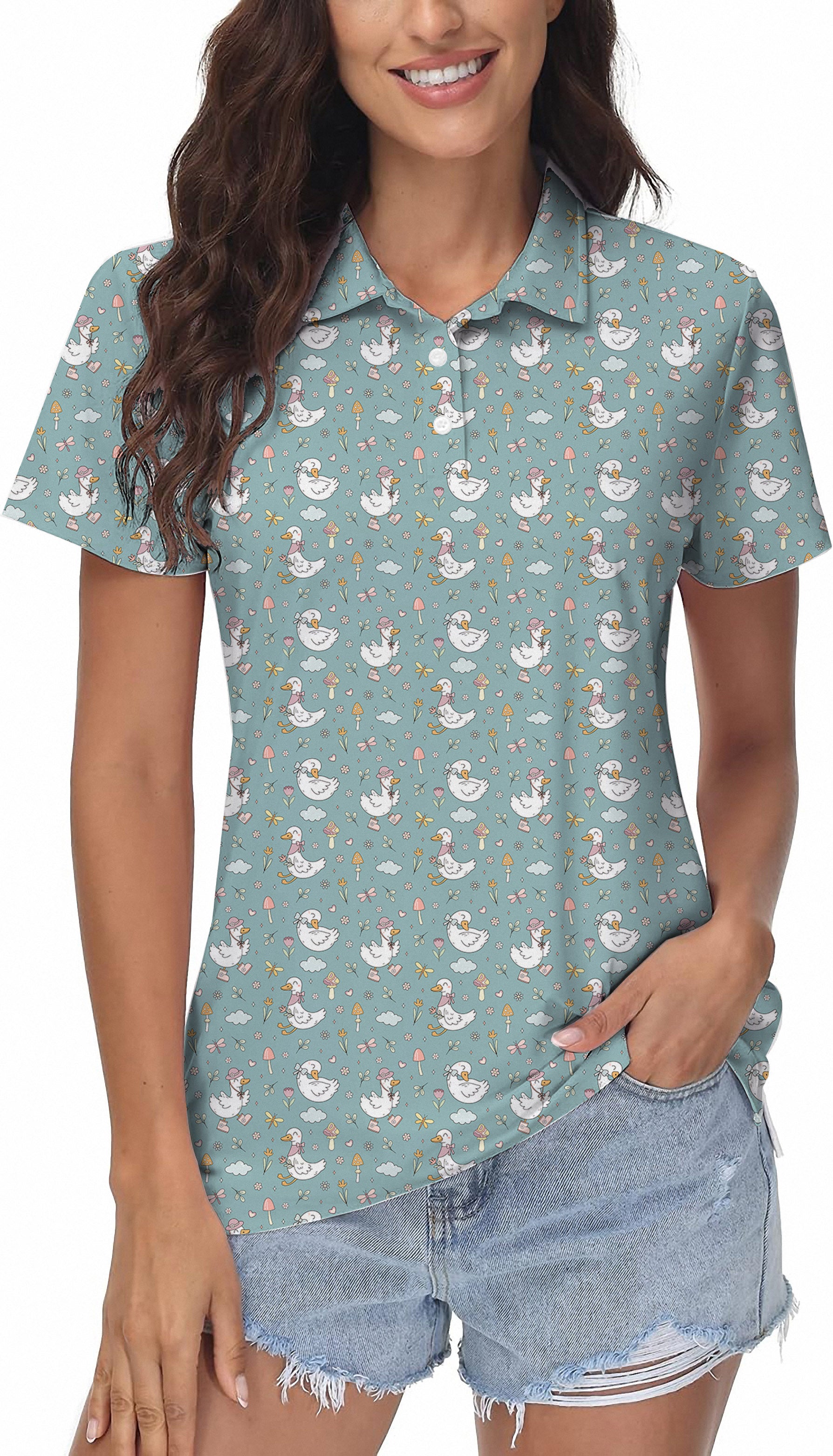 Cute Duck Floral Women's Golf Polo