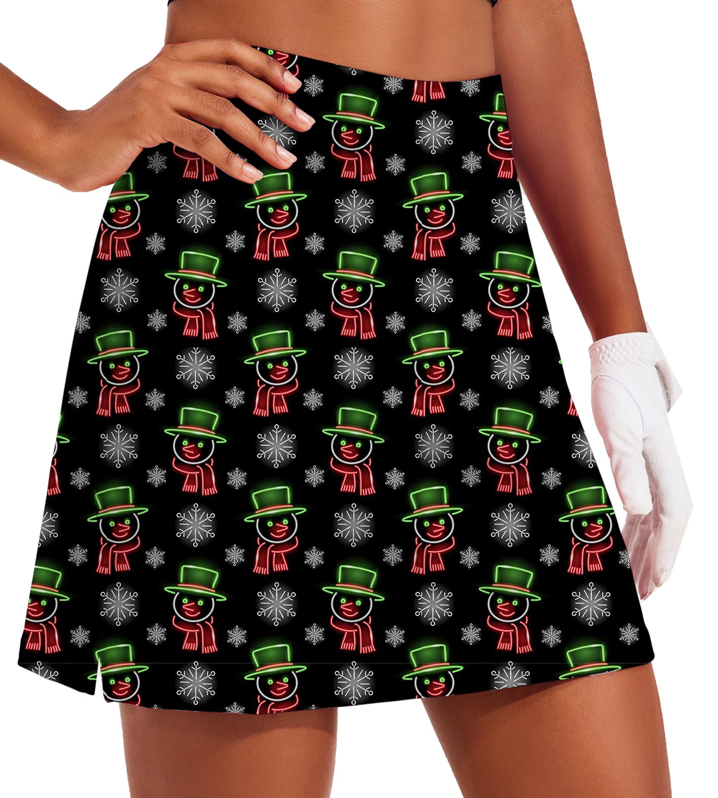 Women's Neon Snowman Golf Skirts Inner Shorts Pocket