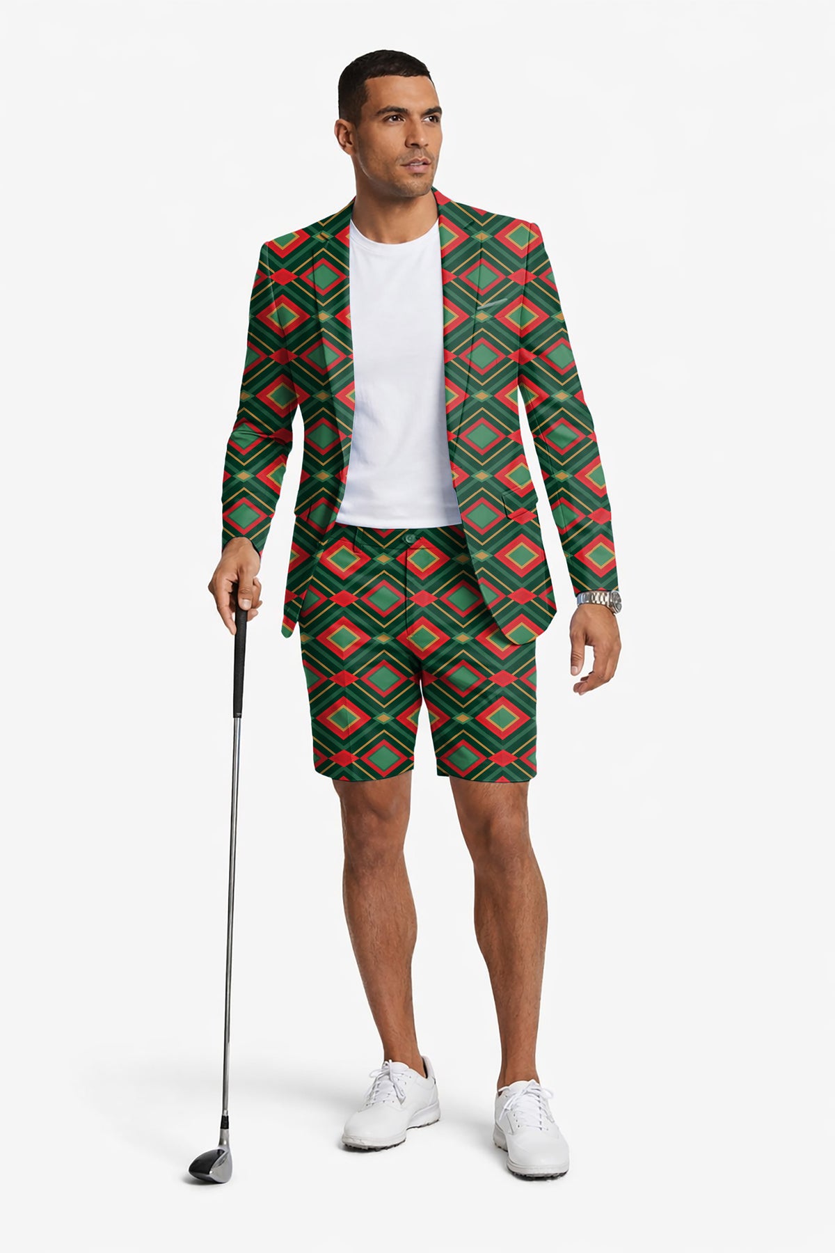 Christmas Argyle Men's Party Costumes-Theme Party 2pcs Suit set-Blazer Shorts