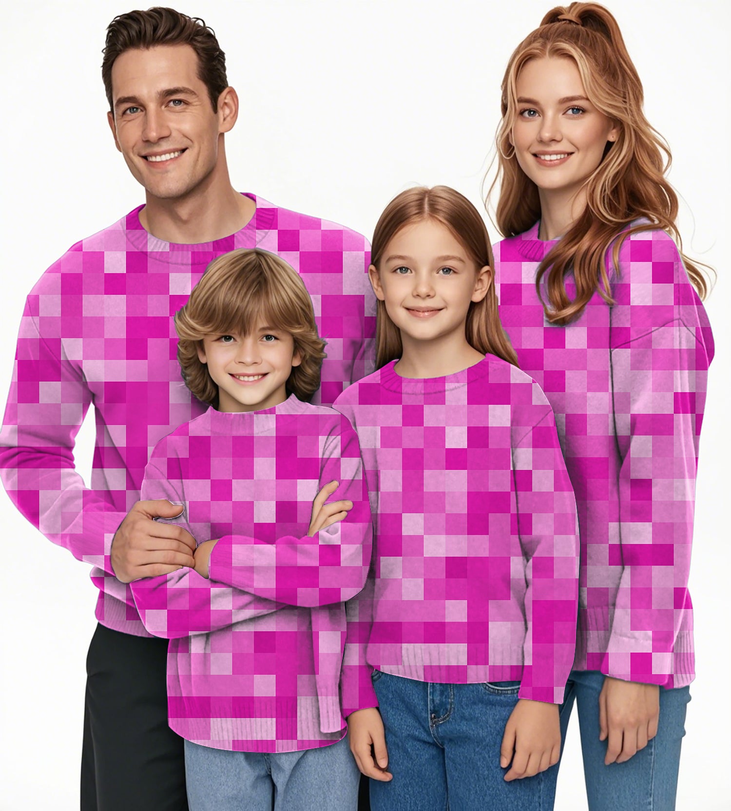Rose Red Pixel Big Crewneck Pullover Ugly Sweater Men Women boy girl family