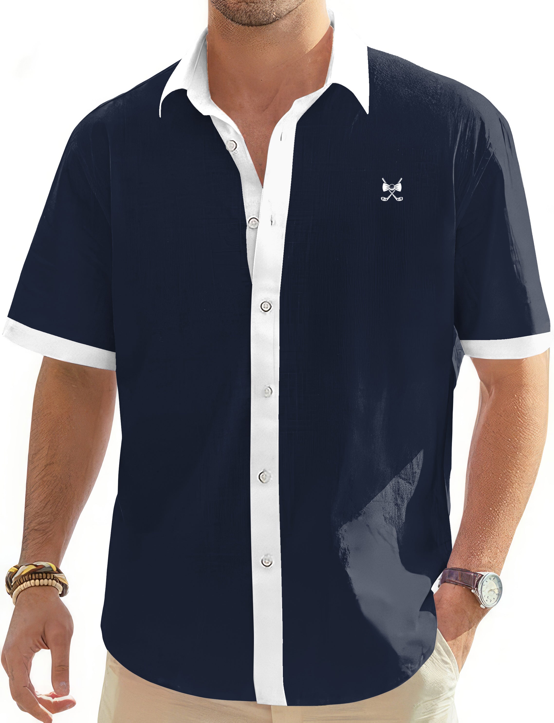 Navy Hamster Men's Golf Hawaiian Shirts Button Down Shirt