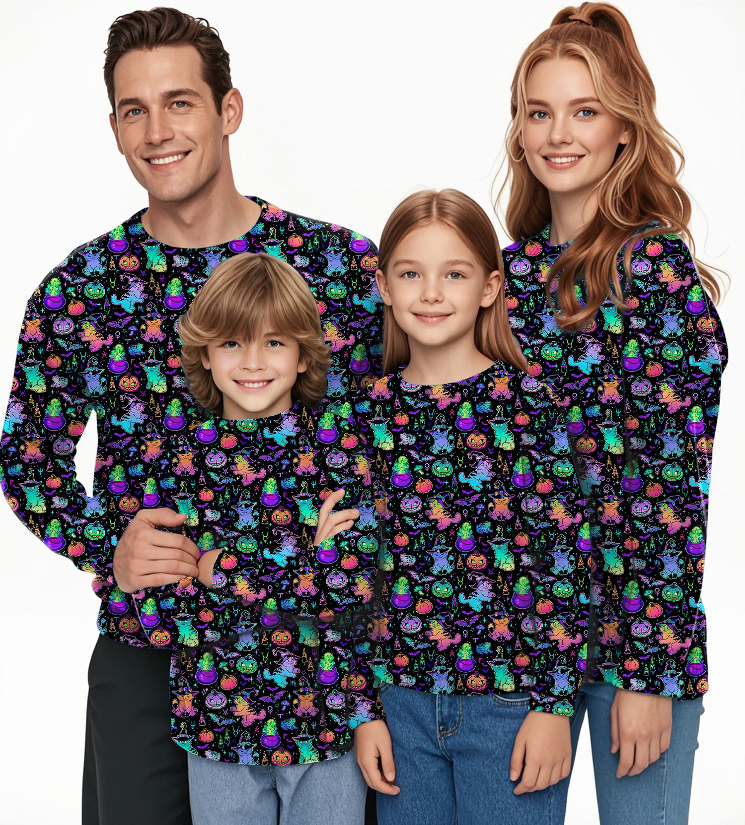 Halloween Constellation Cat Crewneck Pullover Ugly Sweater Men Women boy girl family