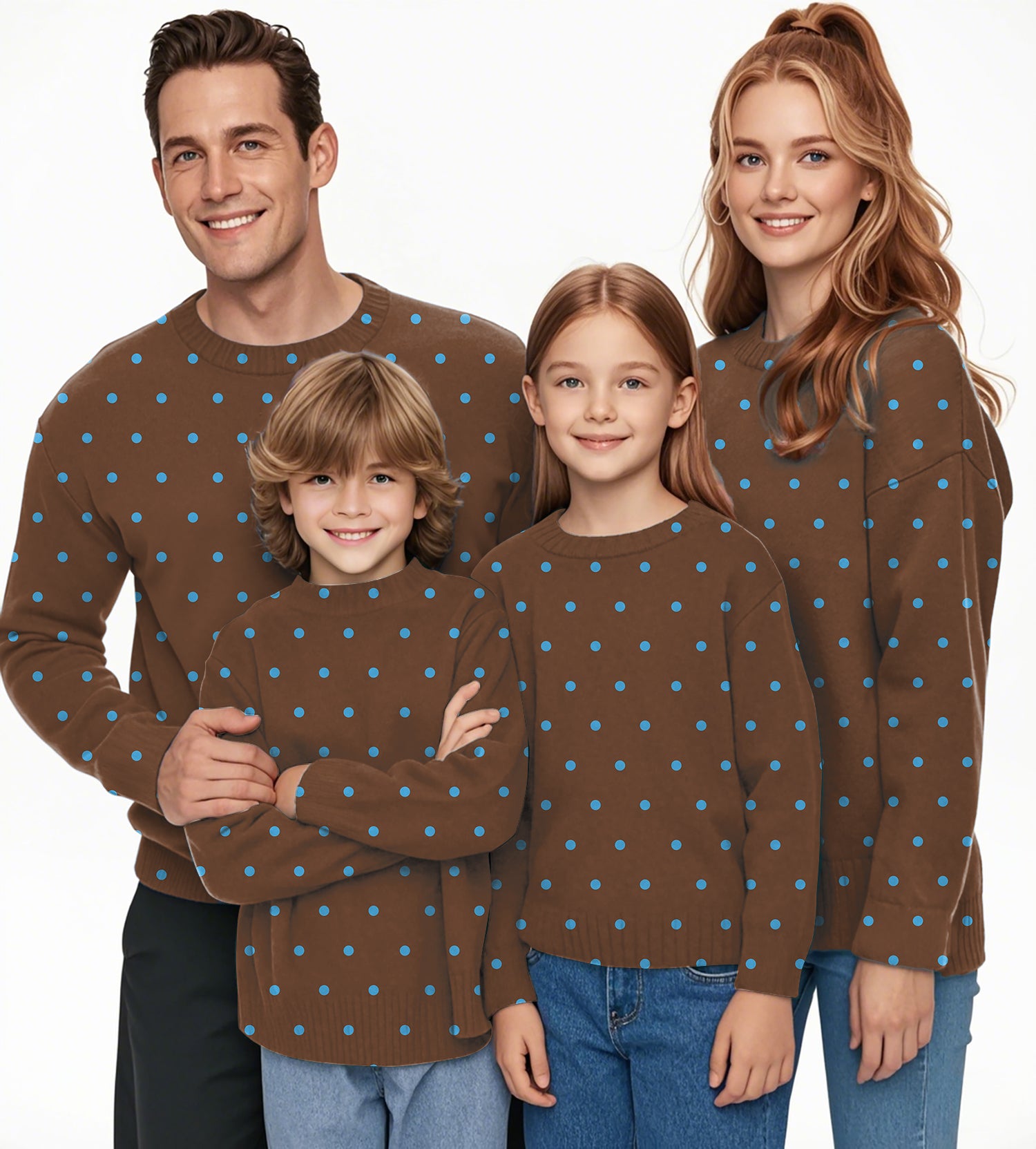 Brown Polka Dots Crewneck Pullover Ugly Sweater Men Women boy girl family