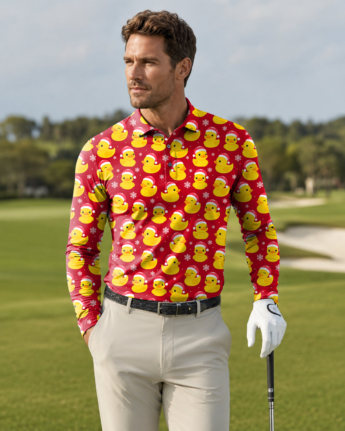 Men's Christmas Yellow Duck Long-sleeved Polo