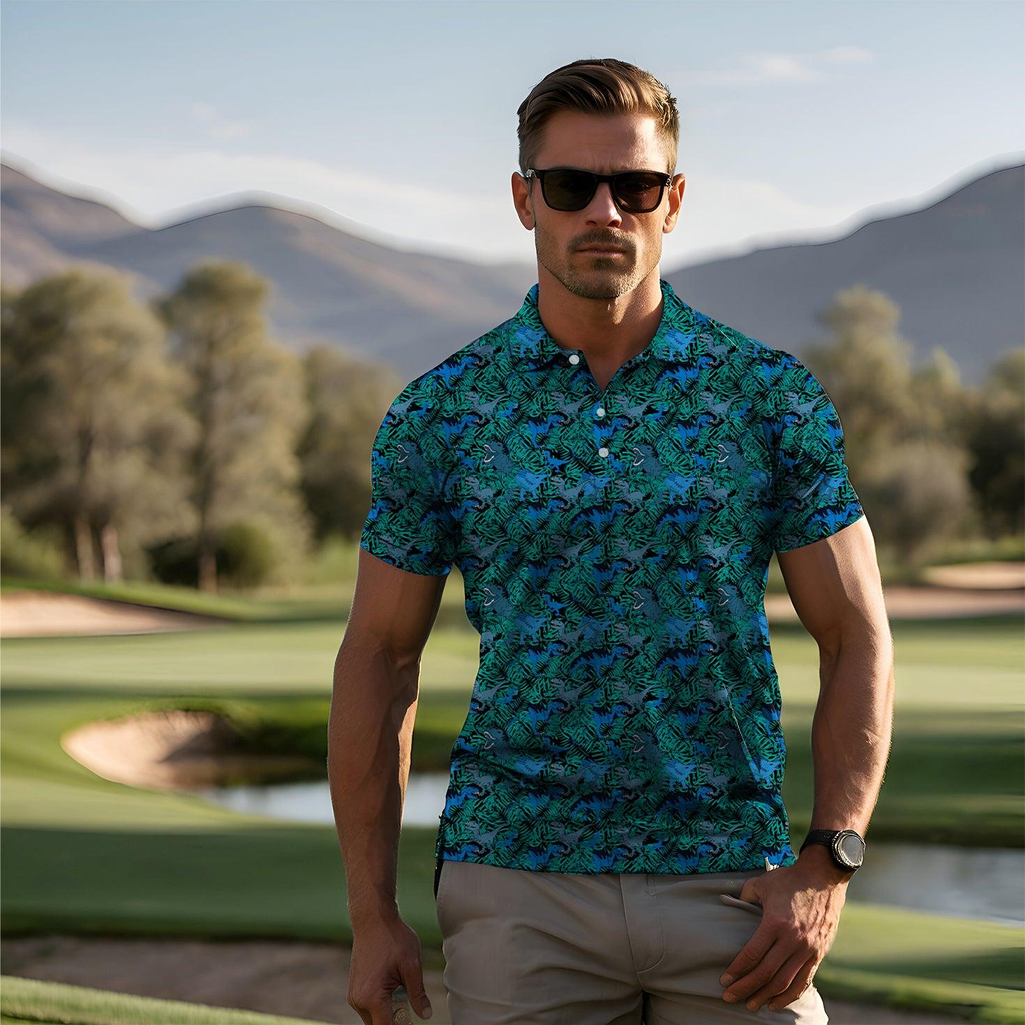 Men's Jungle dinosaur golf polo