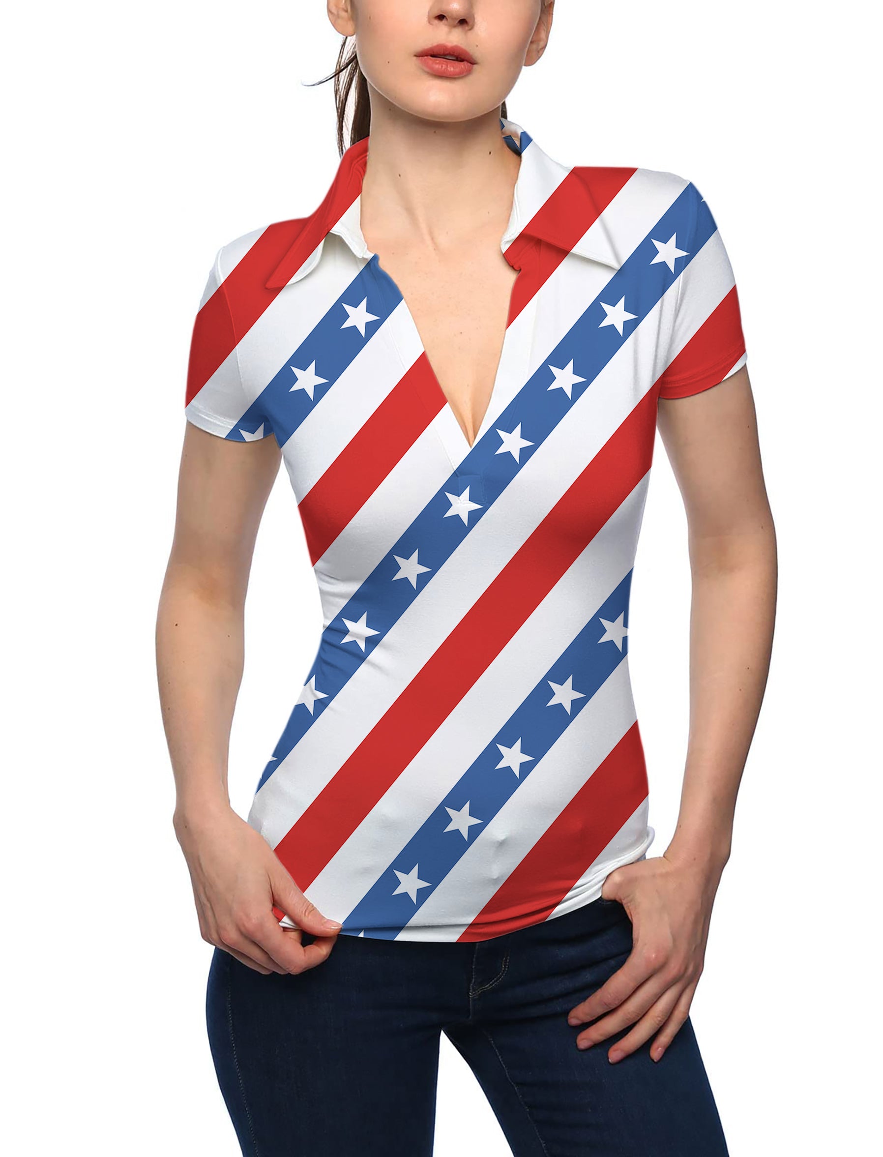 Women's American President Day V Neck Golf Polo