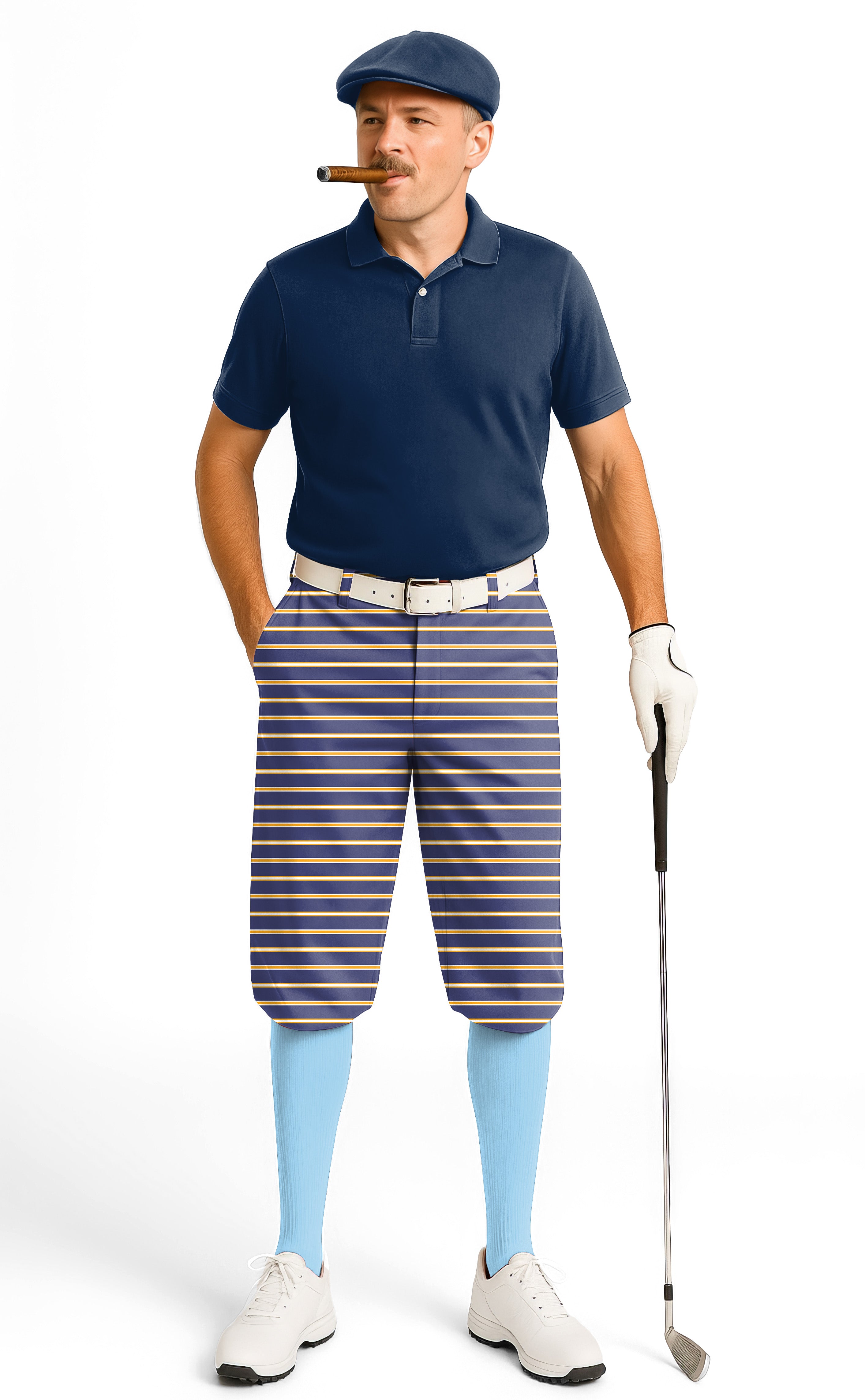 Navy blue and orange stripes-Men's Golf Knickers Pants limited edition