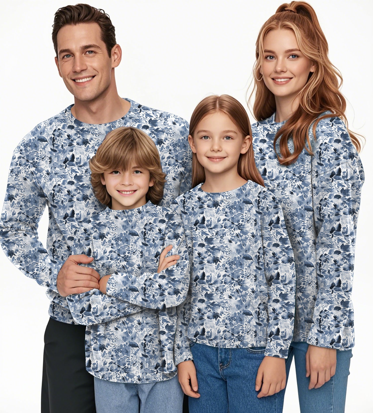 BLUE LEAVES Crewneck Pullover Ugly Sweater Men Women boy girl family