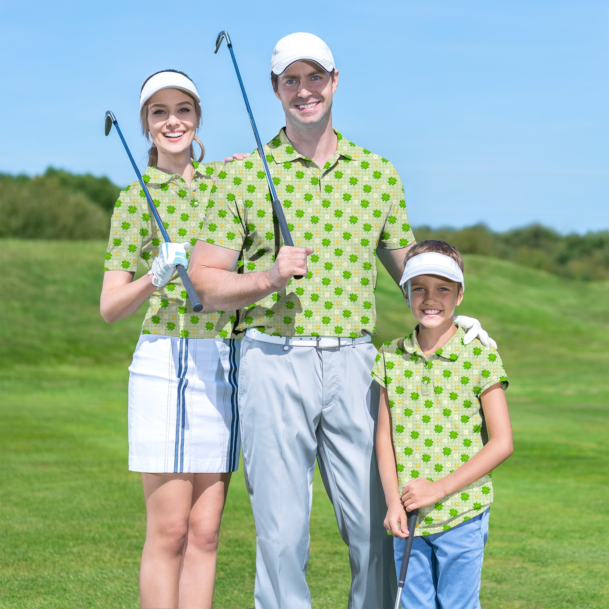 Leaf clover St. Patrick's Day Golf Polo Men Women youth family set