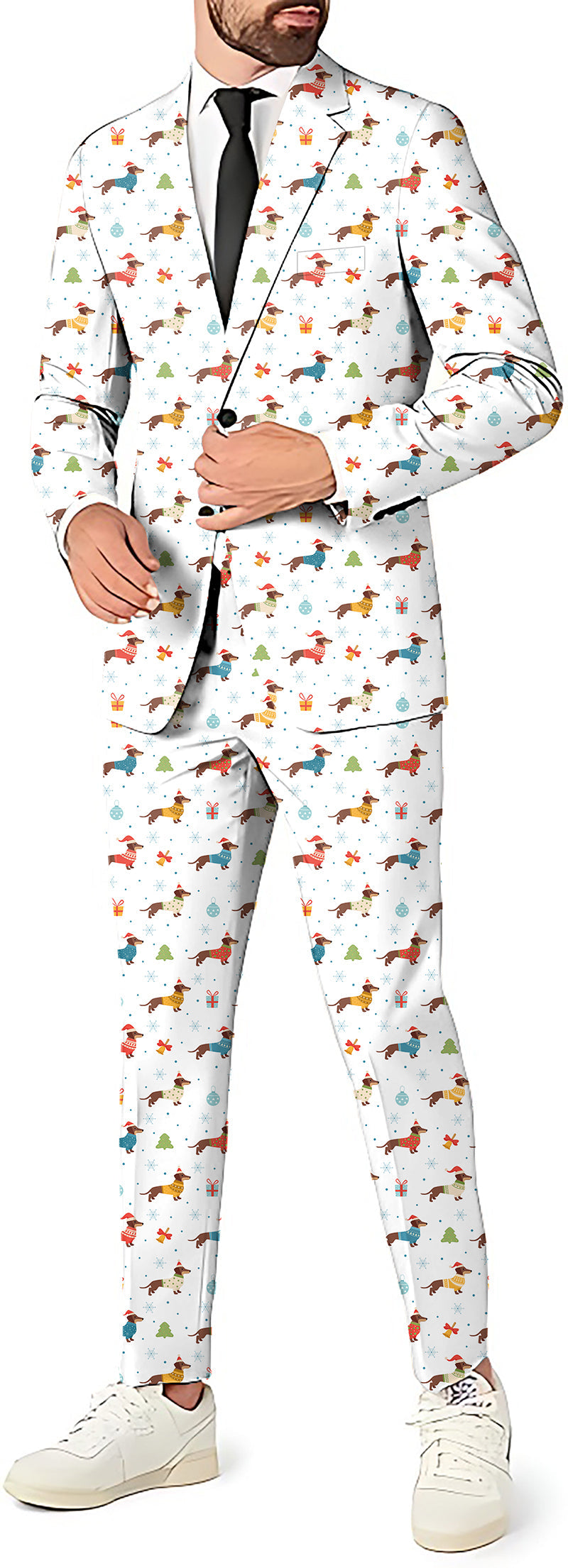 Men's Christmas Dachshund themed colorful blazer and pants suit for party