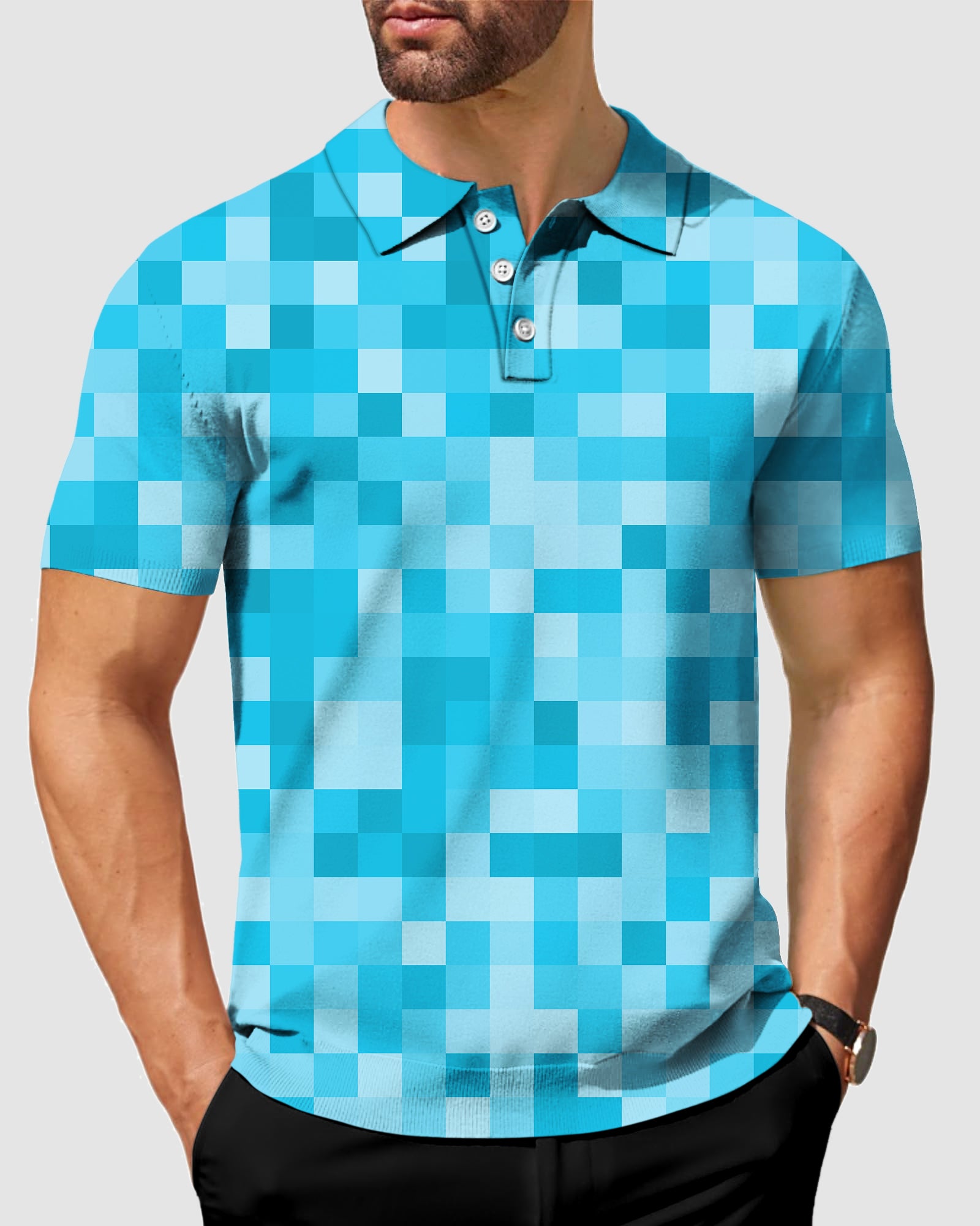 Men's Blue Pixel-Big Polo