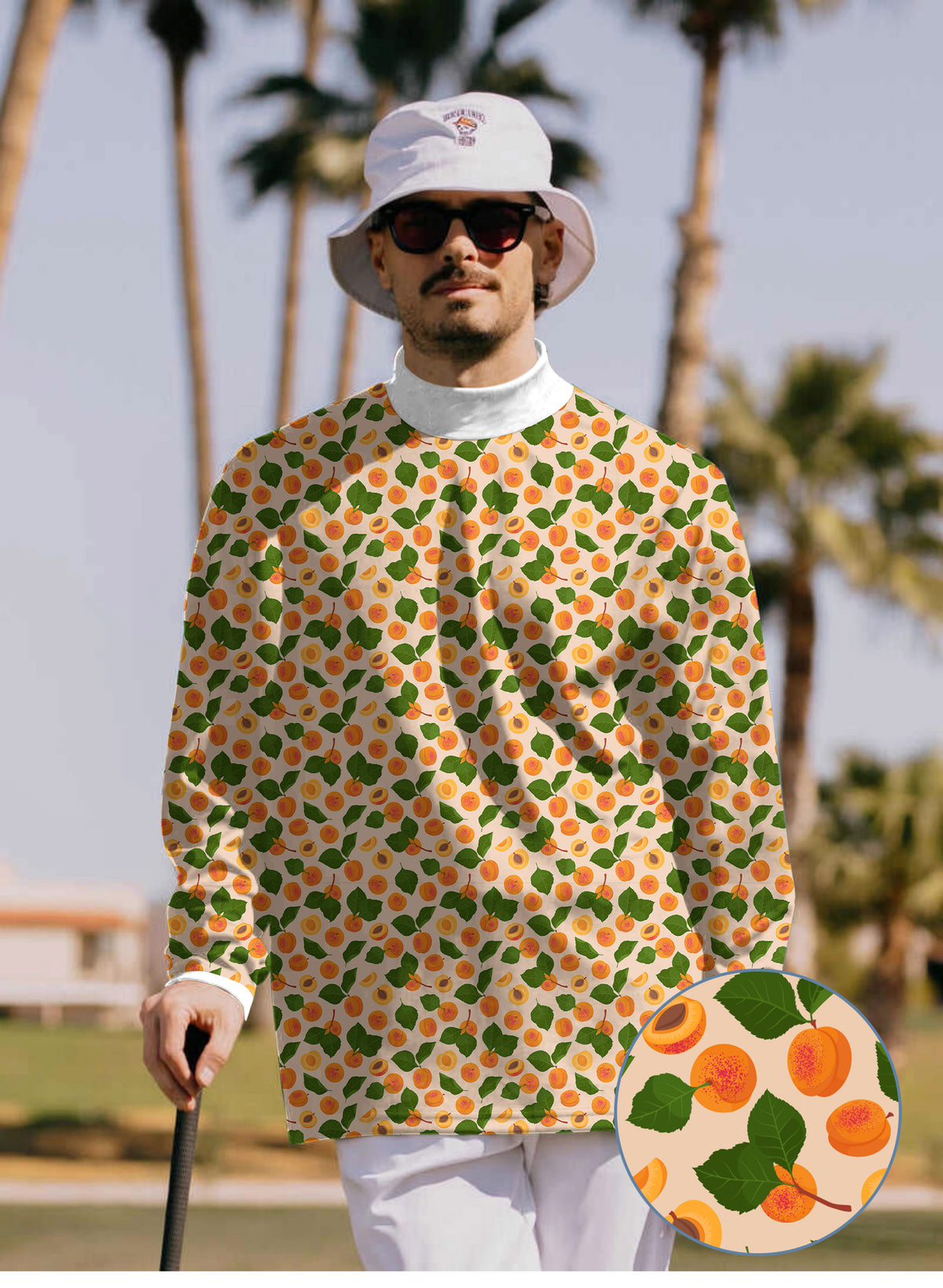 Men's Peach leaves Mock Neck Long/Short Sleeve Golf Tops