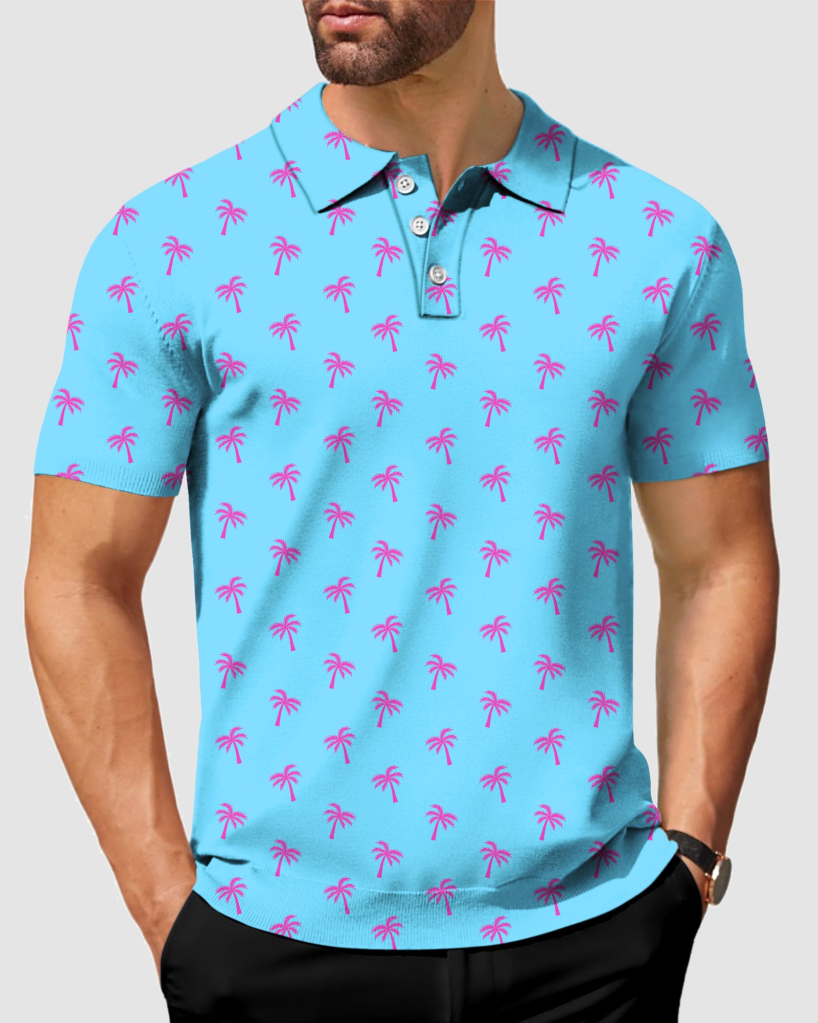 Men's Pink Coconut Tree golf polo