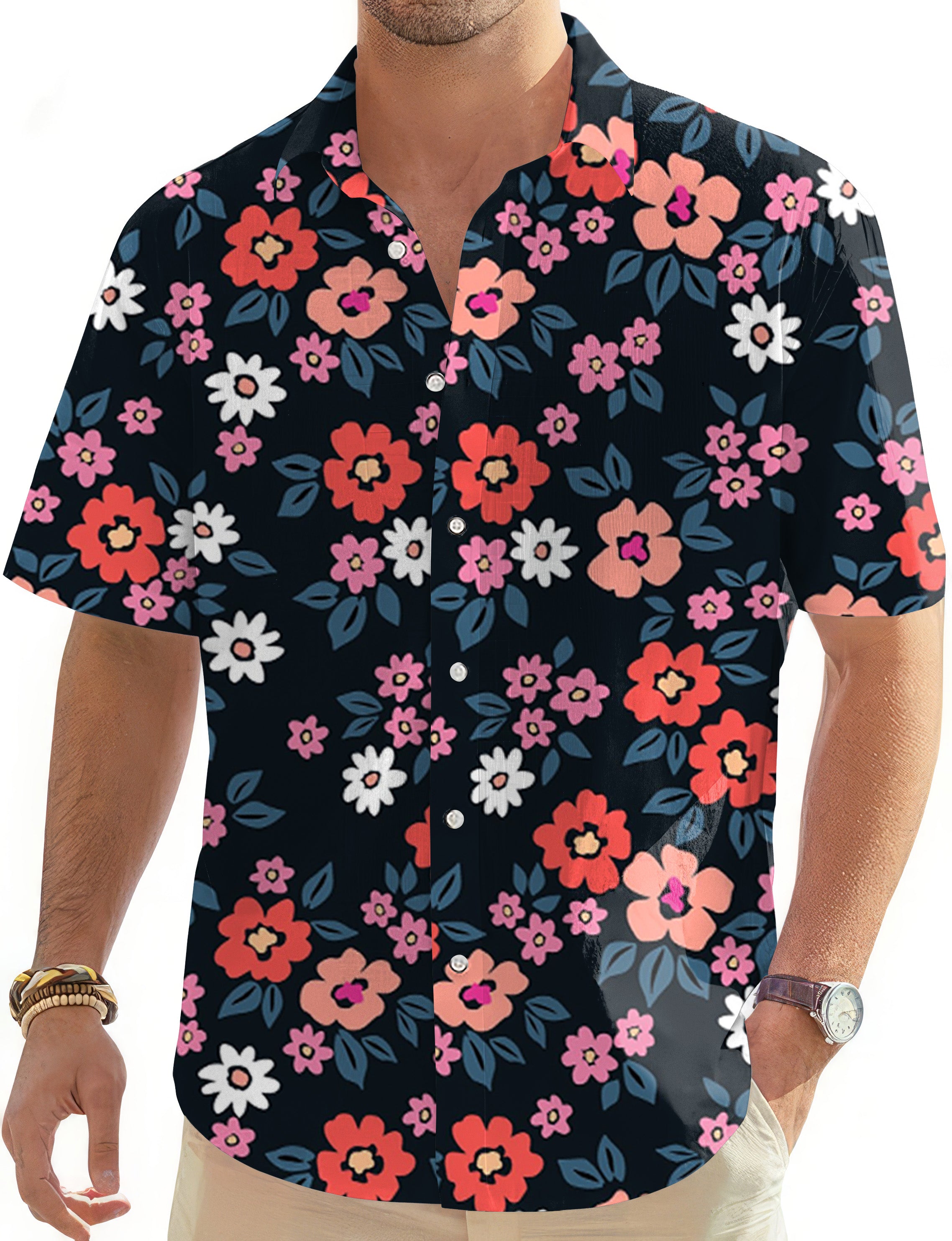 Vintage Floral-Men's Golf Hawaiian Shirts Button Down Shirt