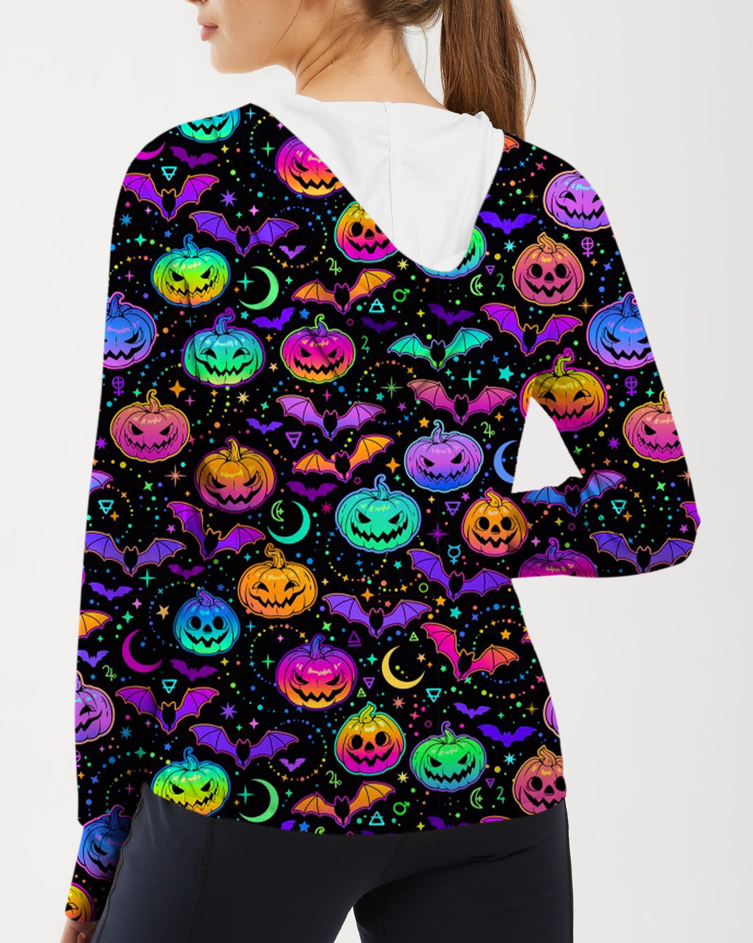 Women's Outdoor Neon Halloween Pumpkin Golf Sun Protection Slim Fit zip hoodies