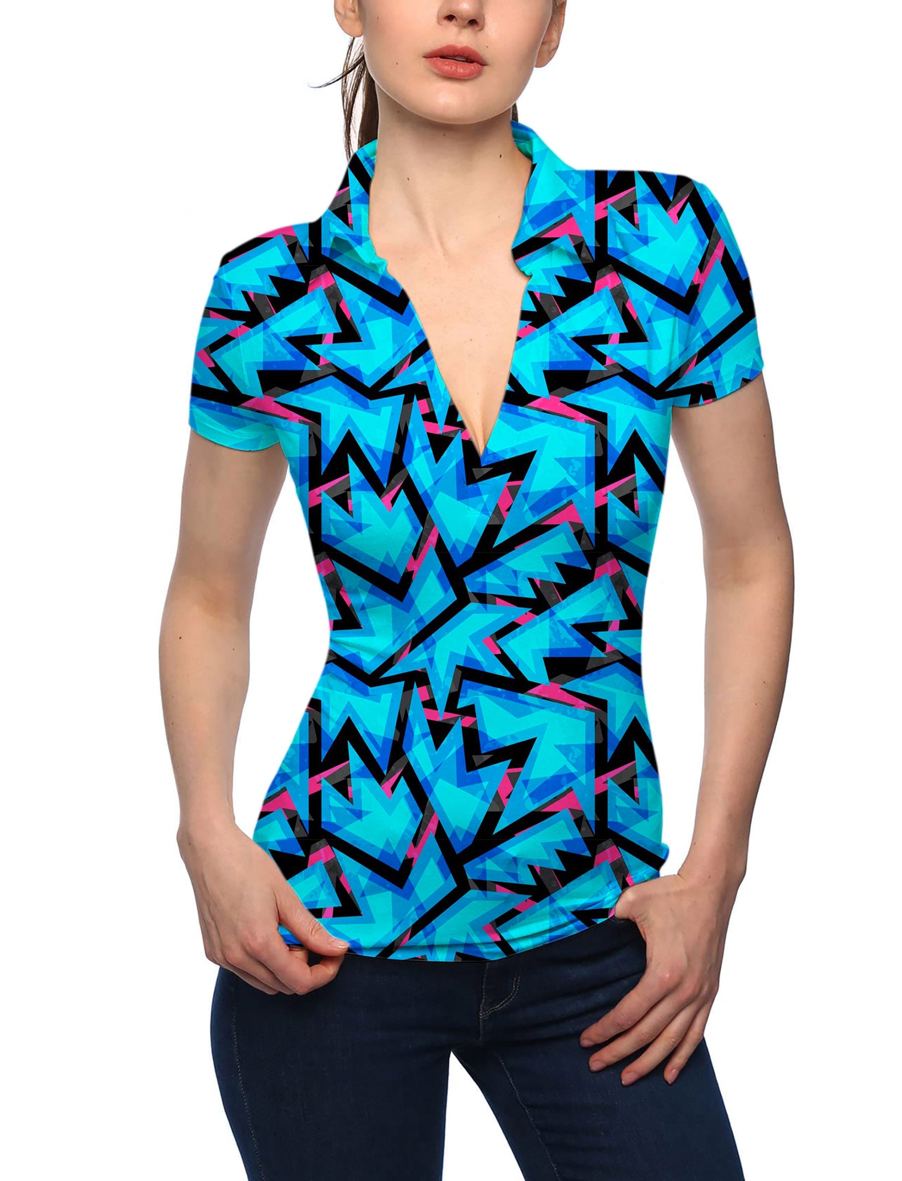 Women's Icey Blues V Neck Golf Polo